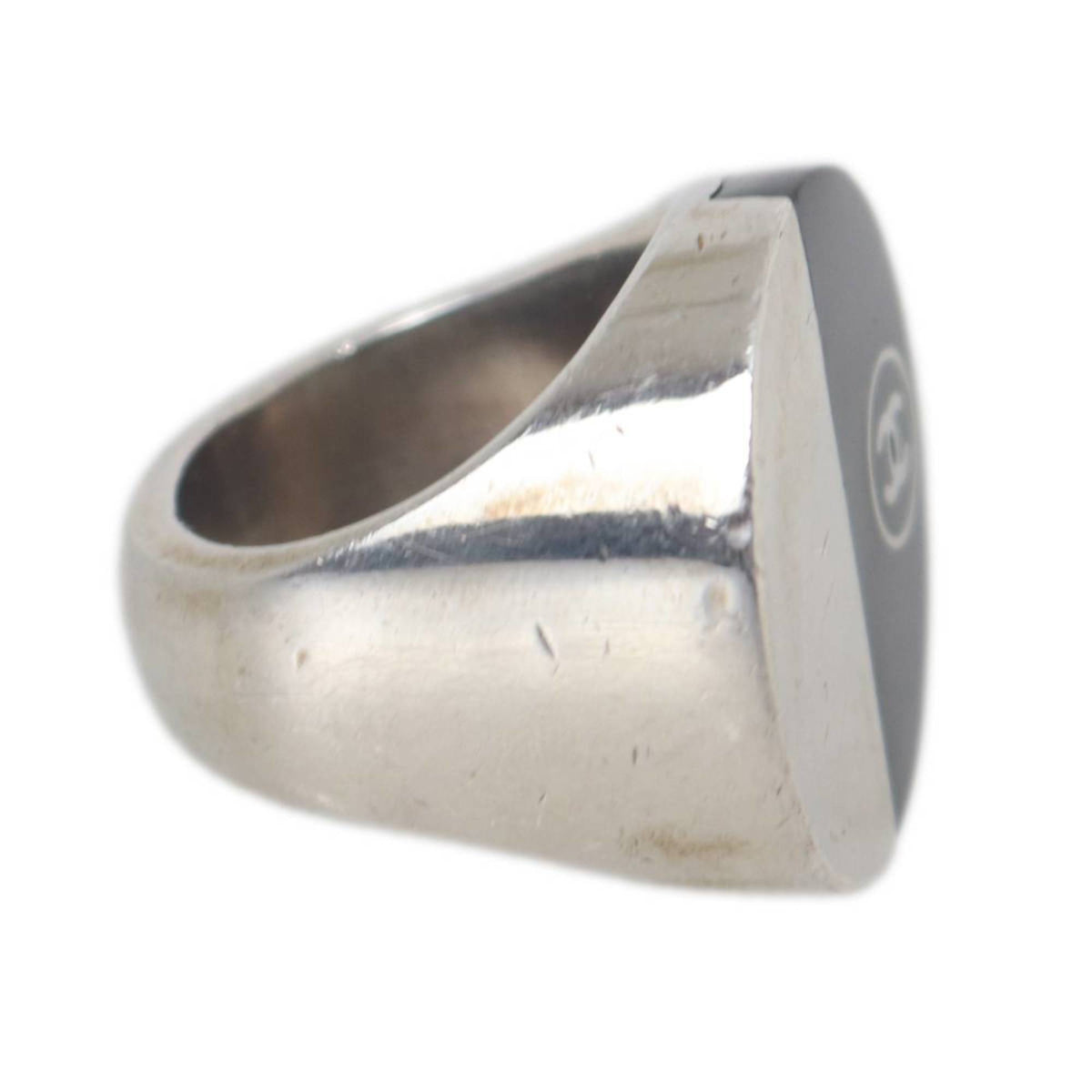 Chanel Silver Black Band Ring (Pre-Owned)