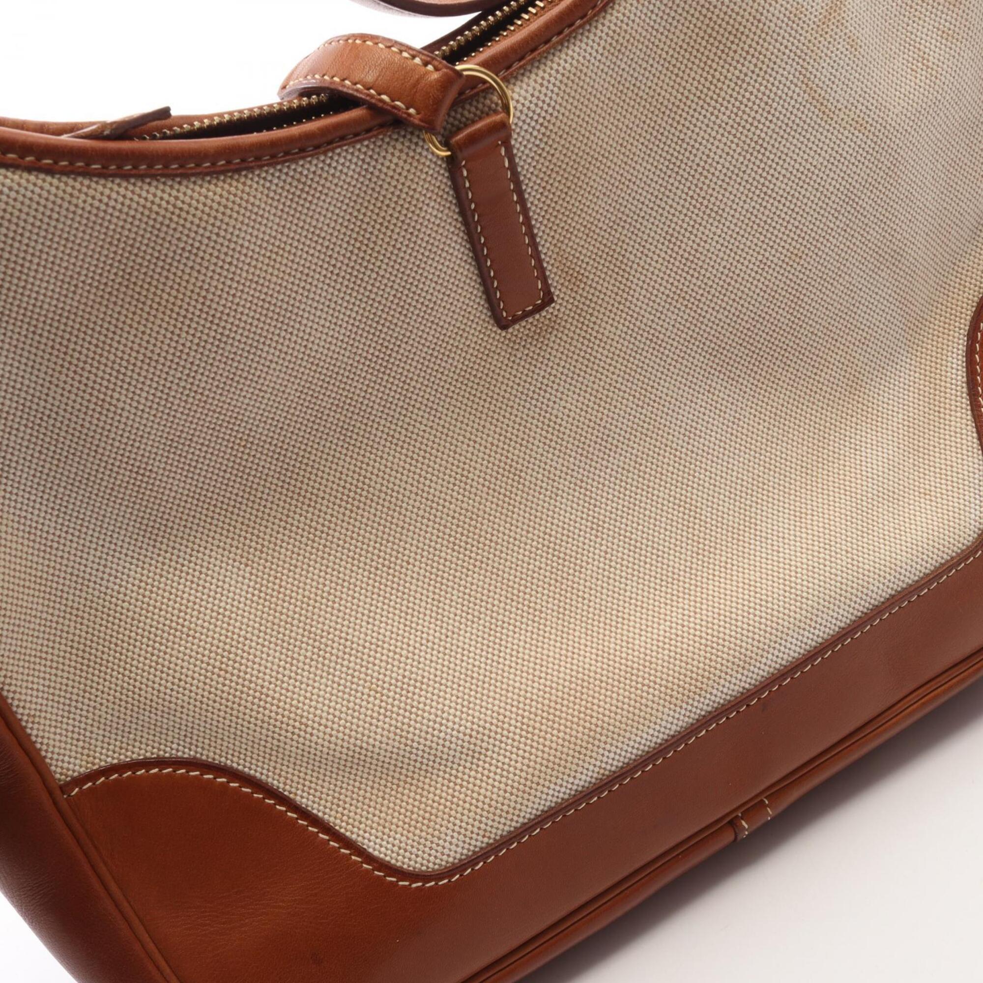 Hermes Beige Brown Toile H Leather Handbag Shoulder Bag (Pre-Owned)