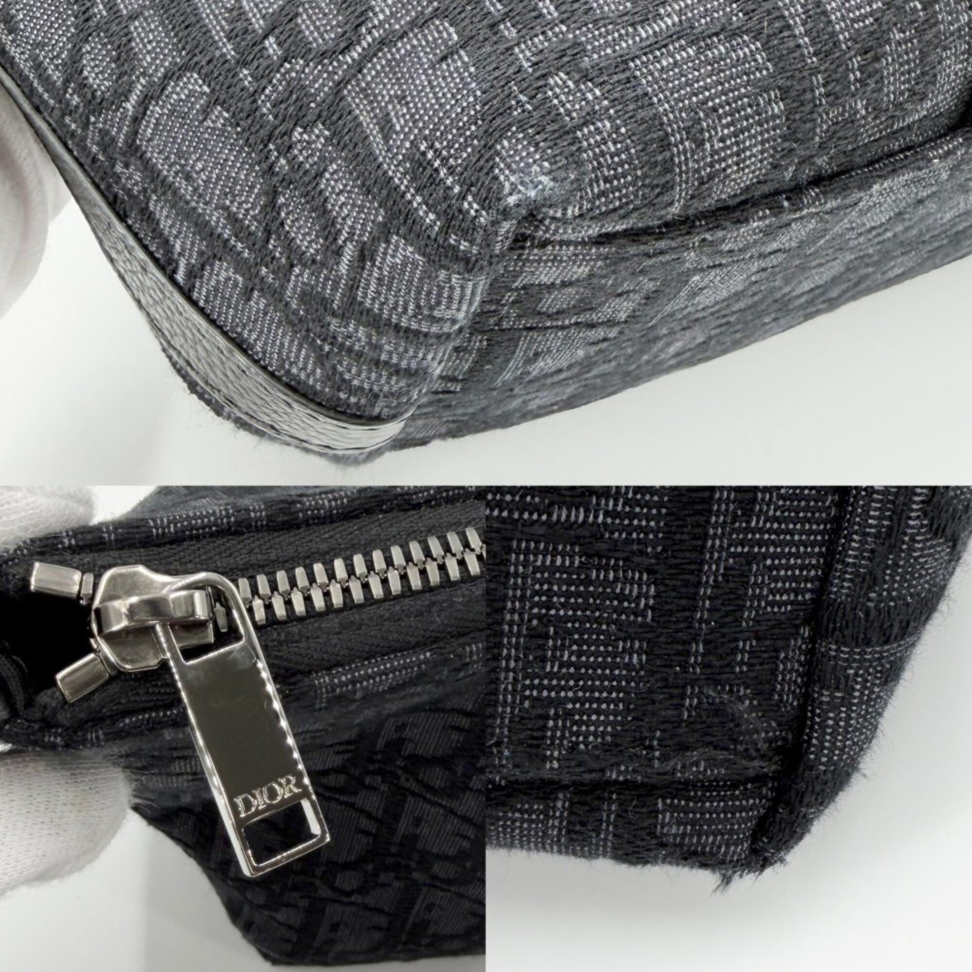 Christian Dior Navy Canvas Leather Handbag Shoulder Bag (Pre-Owned)