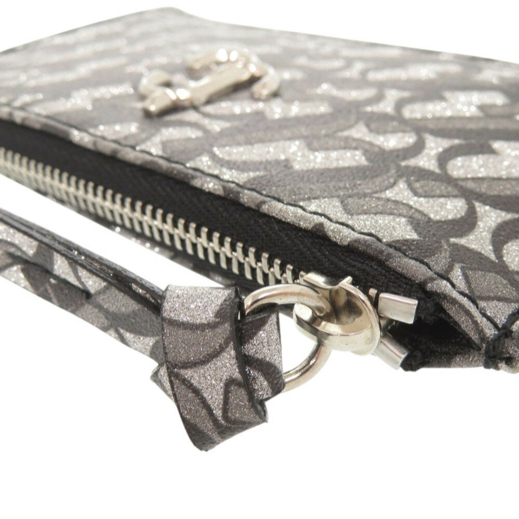 Jimmy Choo Silver Black Gray Leather Coin Purse/Coin Case (Pre-Owned)