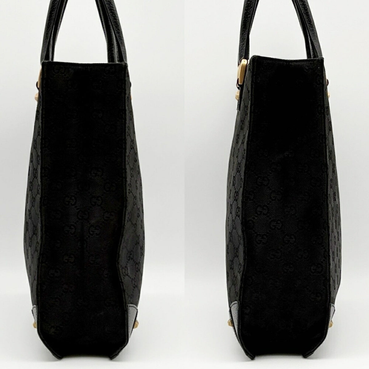 Gucci Black Gg Canvas Leather Tote Bag (Pre-Owned)