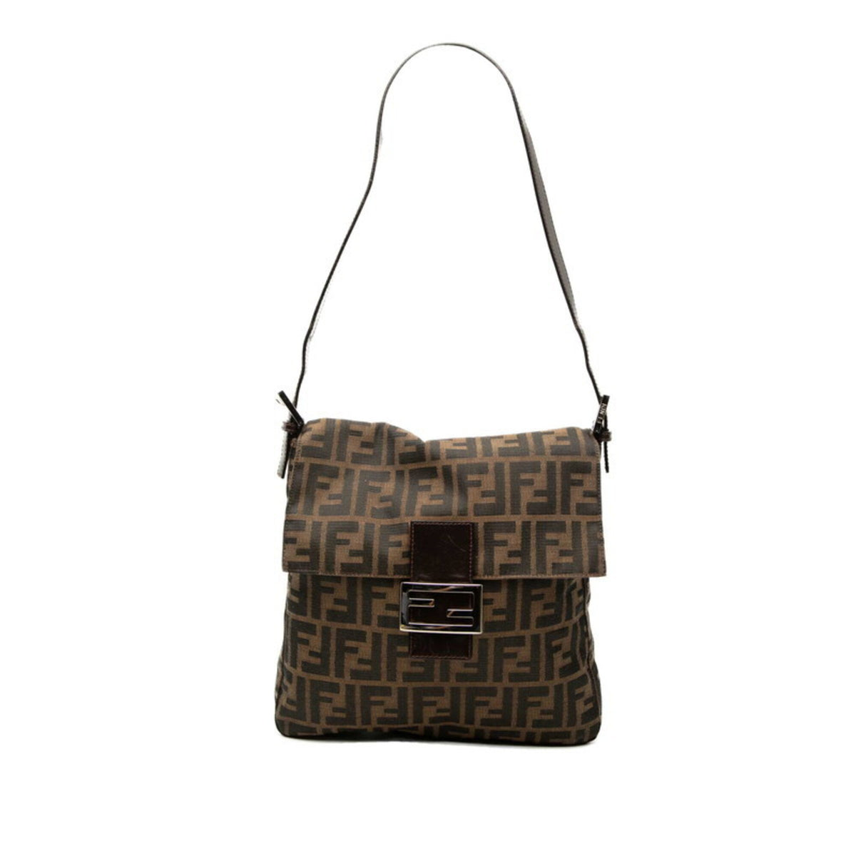 Fendi Zucca Brown Canvas Leather Shoulder Bag (Pre-Owned)