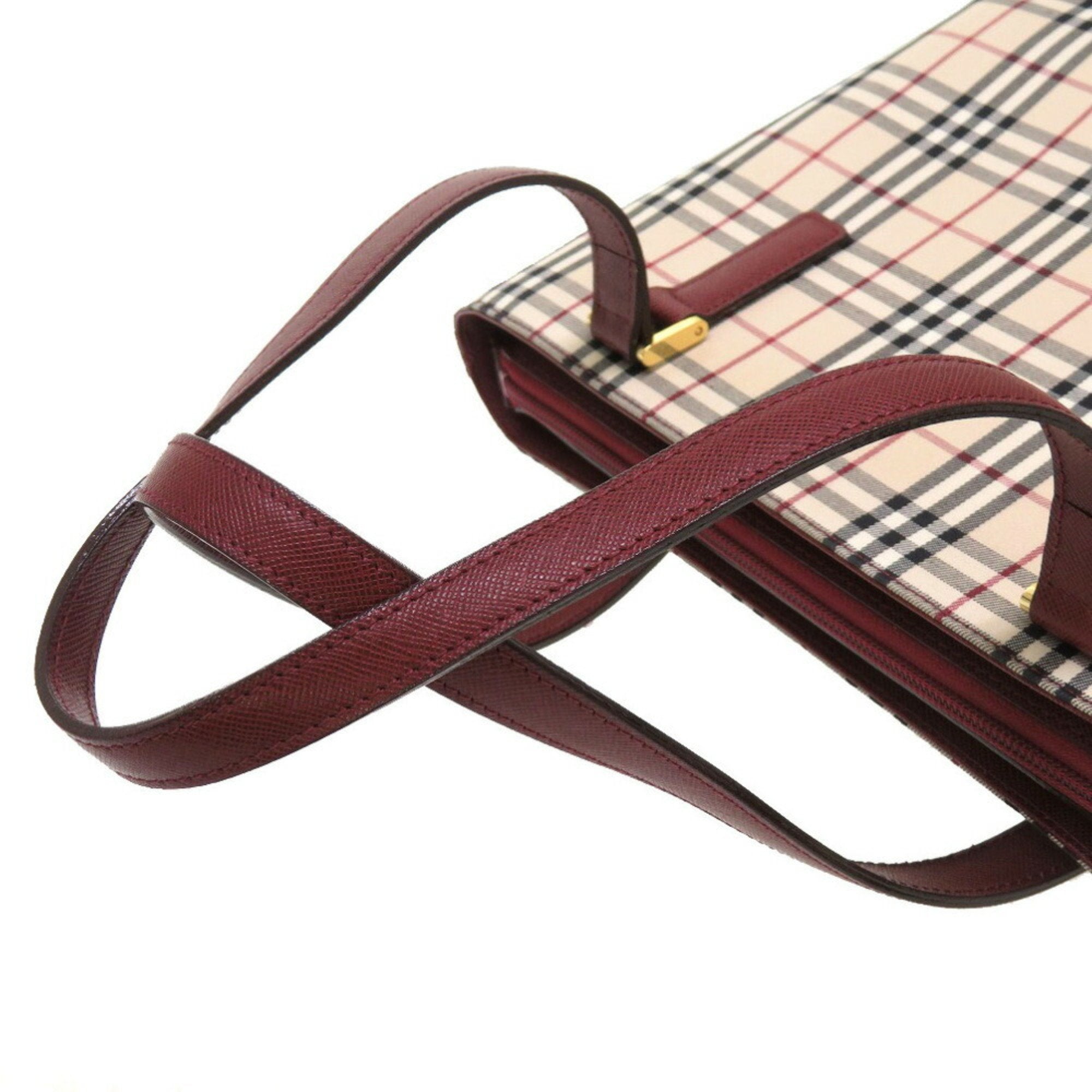 Burberry Beige Bordeaux Canvas Leather Handbag (Pre-Owned)