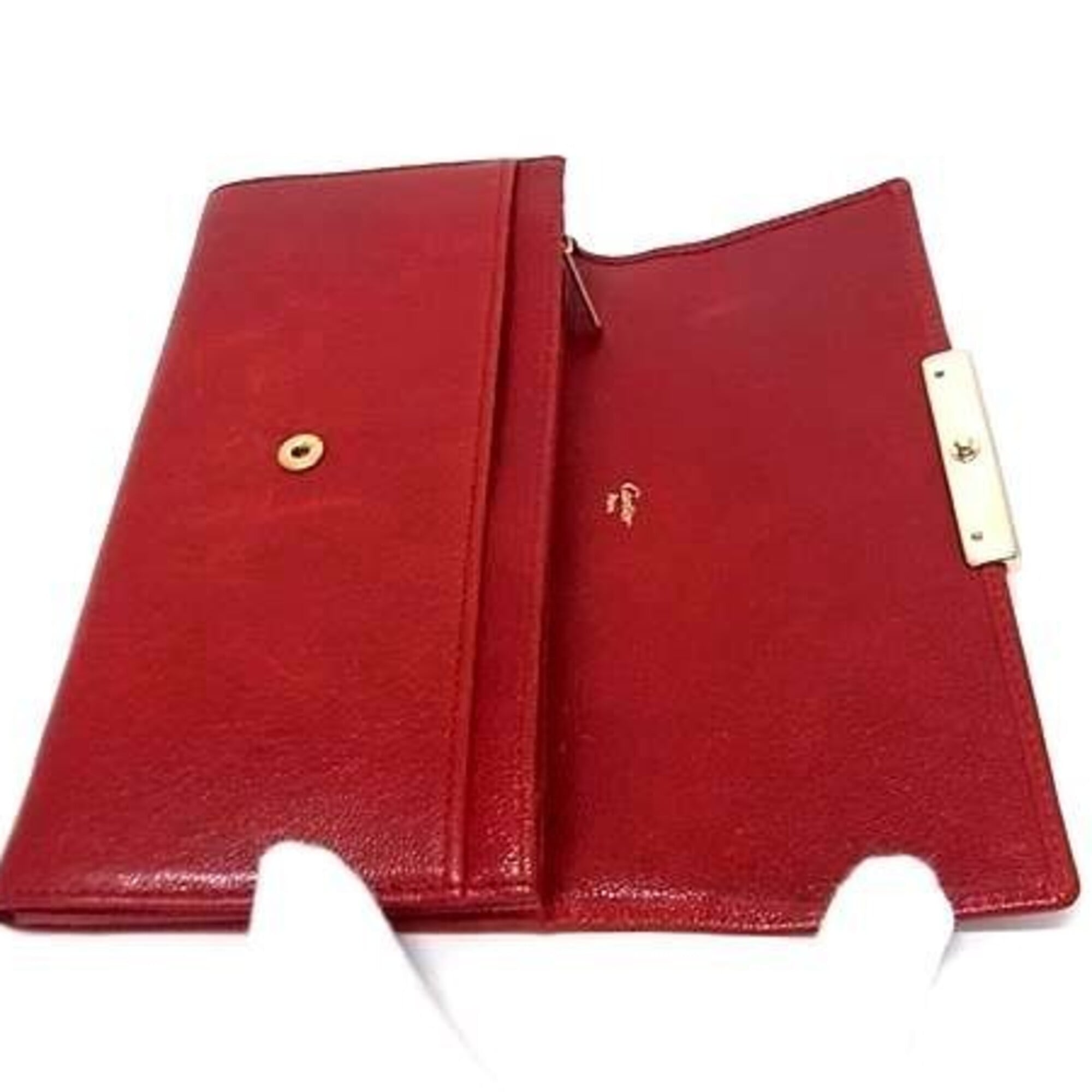 Cartier Red Color Leather Long Wallet (Bi-Fold) (Pre-Owned)