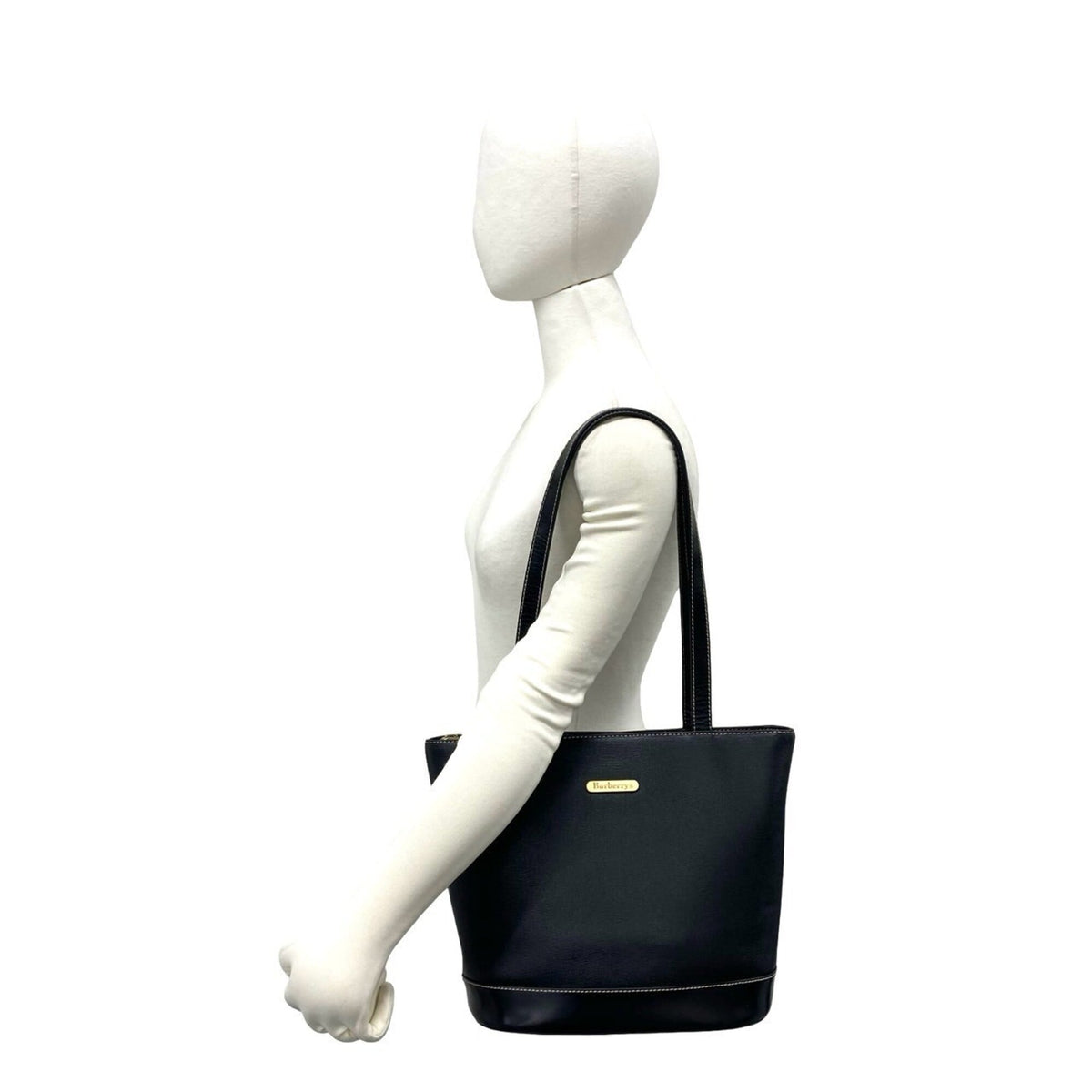 Burberry Black Leather Handbag Tote Bag (Pre-Owned)