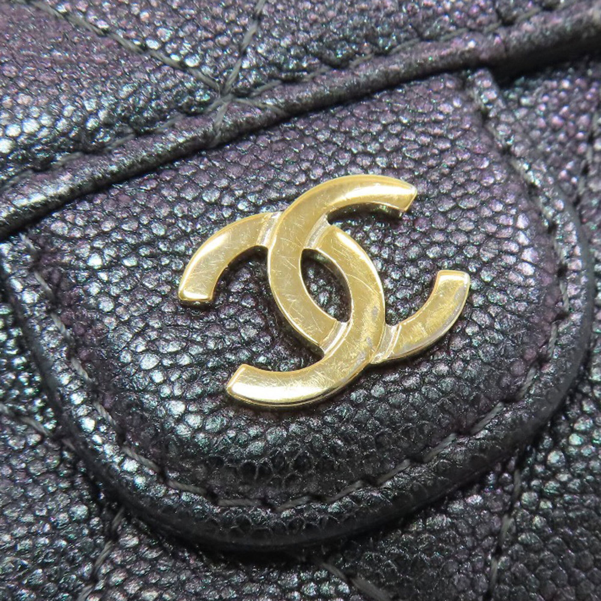 Chanel Black Metallic Purple Leather Wallet (Tri-Fold) (Pre-Owned)
