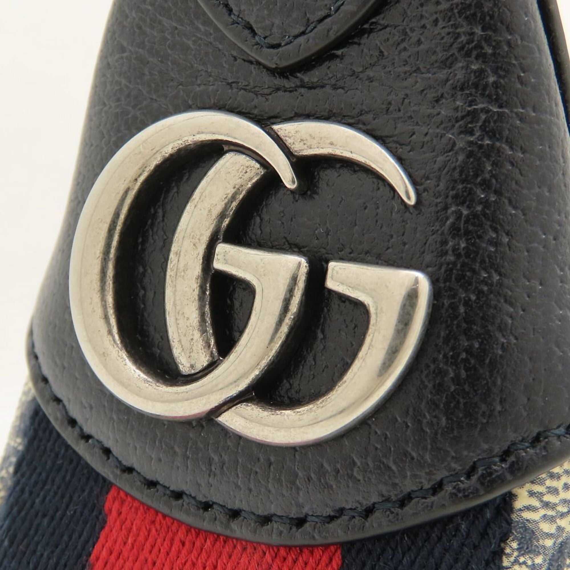 Gucci Beige Navy Gg Supreme Canvas Leather Handbag Pouch (Pre-Owned)
