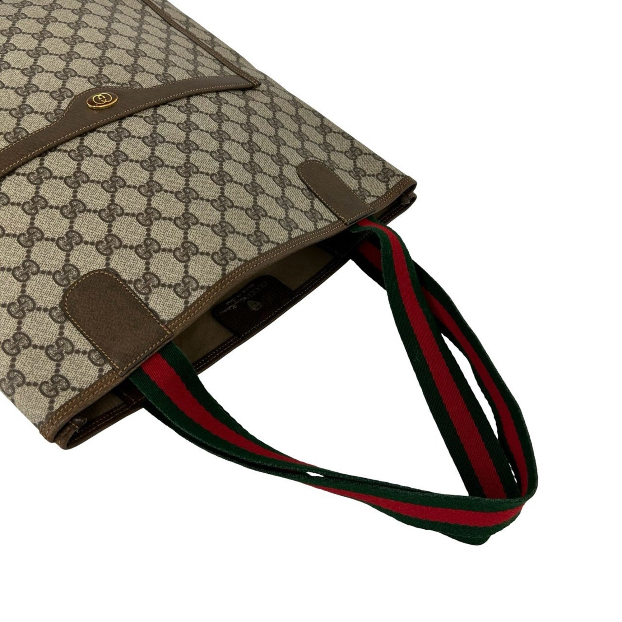 Gucci Brown Green Red Color Leather Pvc Shoulder Bag Tote Bag (Pre-Owned)