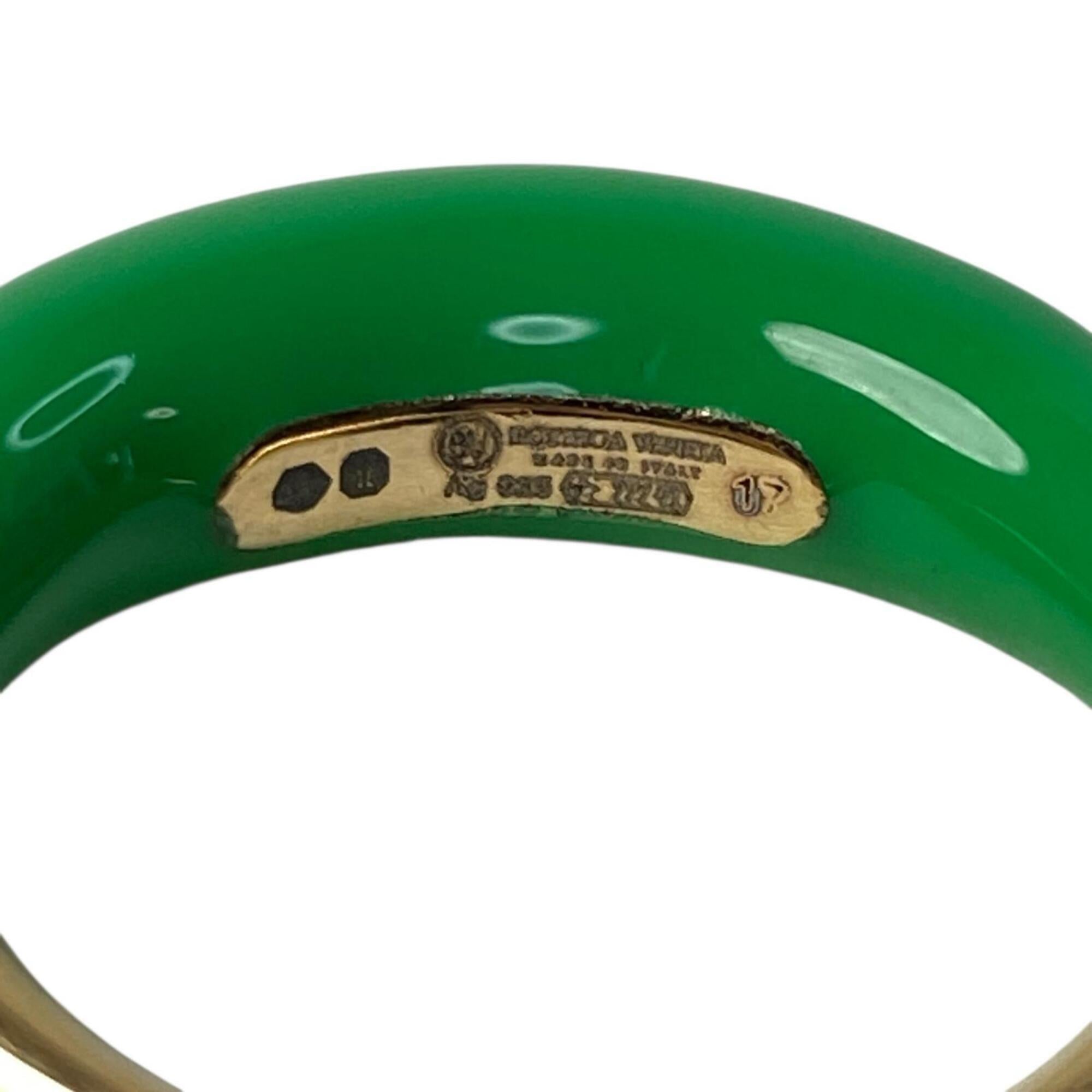 Bottega Veneta Gold Green Silver 925 Band Ring (Pre-Owned)