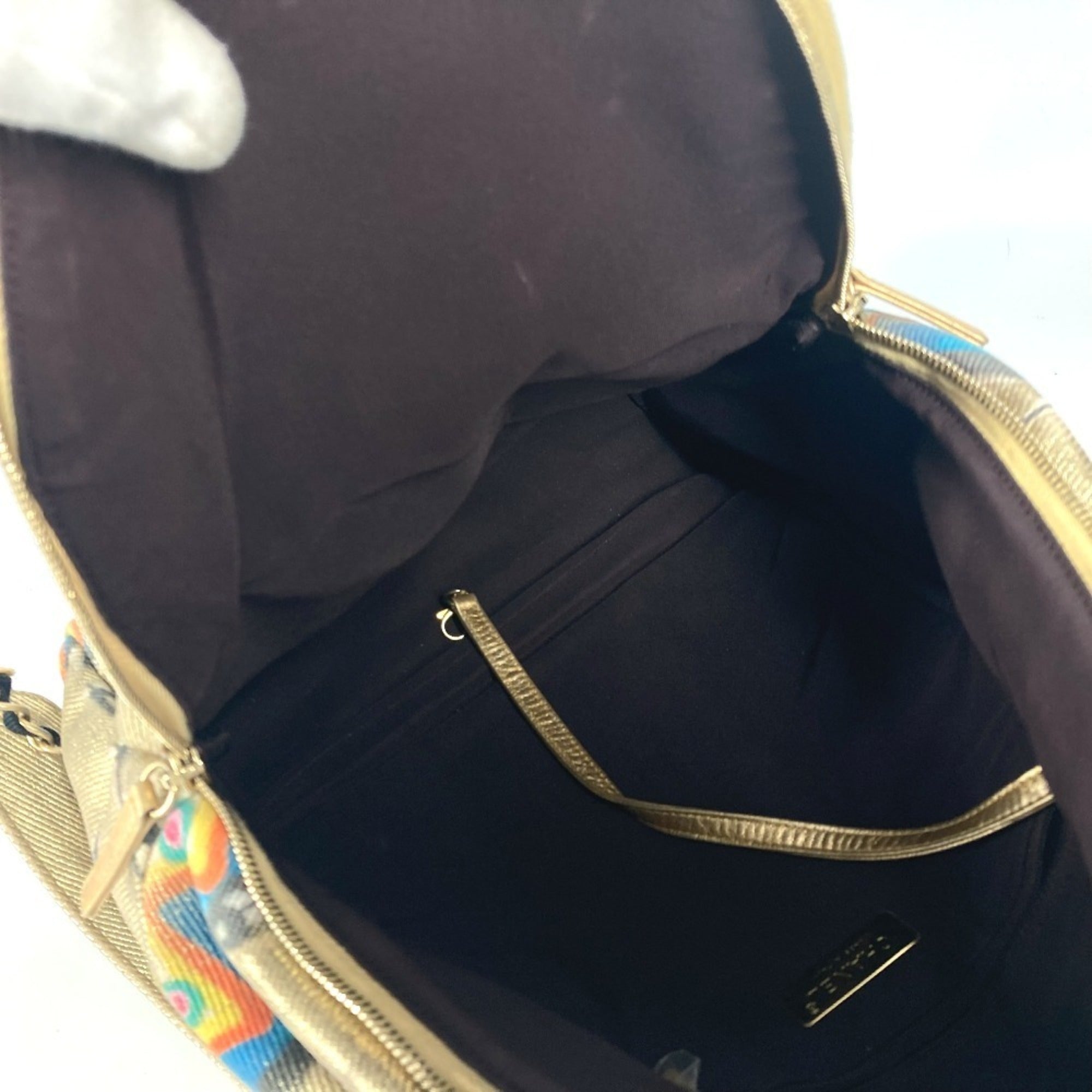 Chanel Gold Leather Canvas Backpack (Pre-Owned)