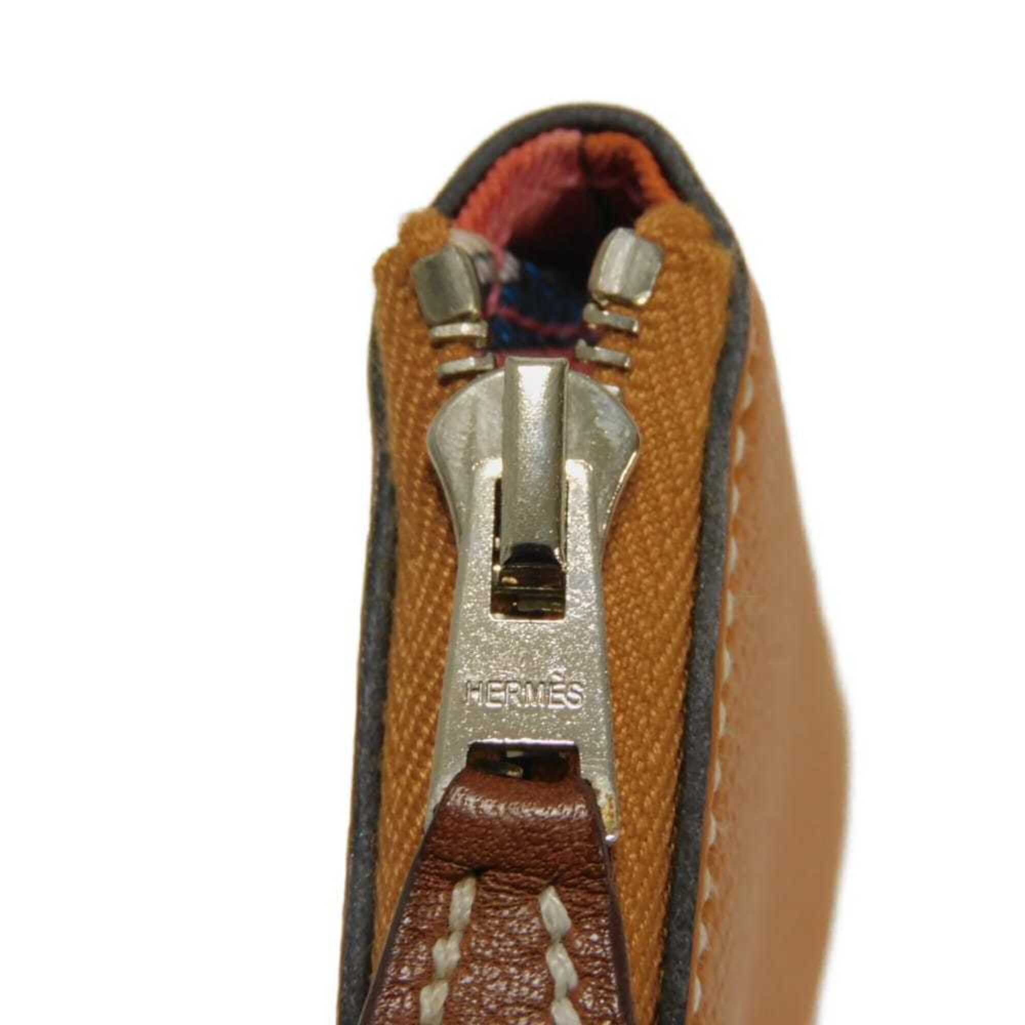 Hermes Brown Light Brown Epsom Leather Silk Coin Purse/Coin Case (Pre-Owned)