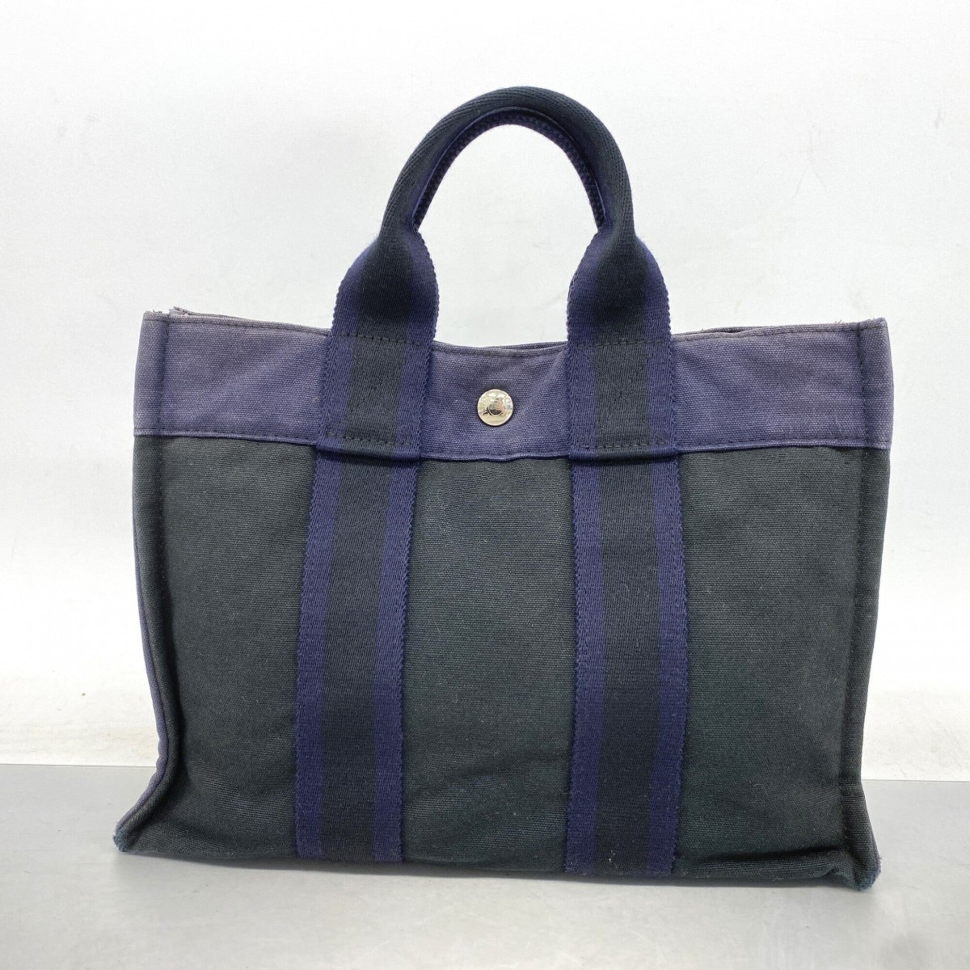Hermes Black Navy Canvas Tote Bag (Pre-Owned)