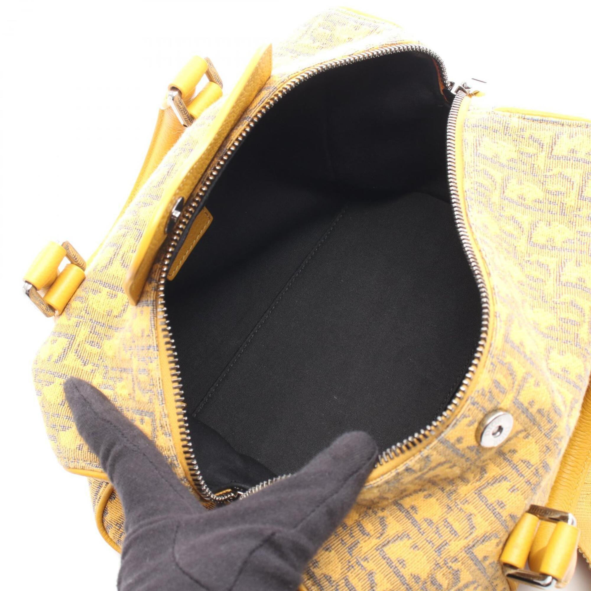 Christian Dior Navy Yellow Canvas Leather Handbag (Pre-Owned)
