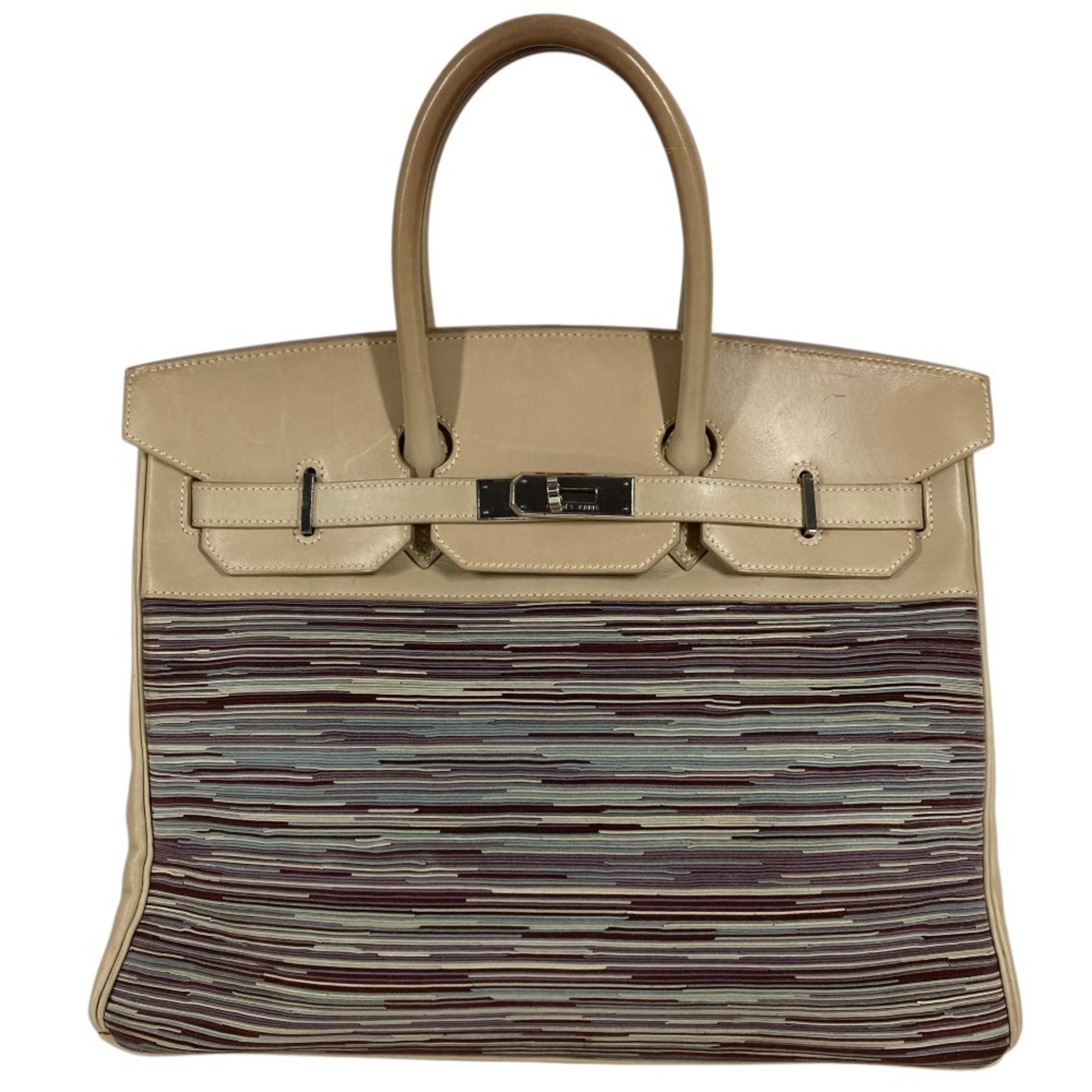 Hermes Multi-Color White Leather Handbag Tote Bag (Pre-Owned)