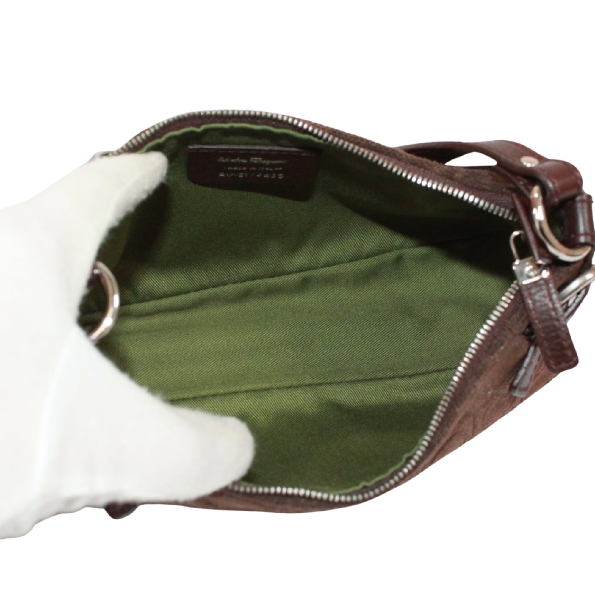 Salvatore Ferragamo Brown Canvas Leather Handbag Pouch (Pre-Owned)
