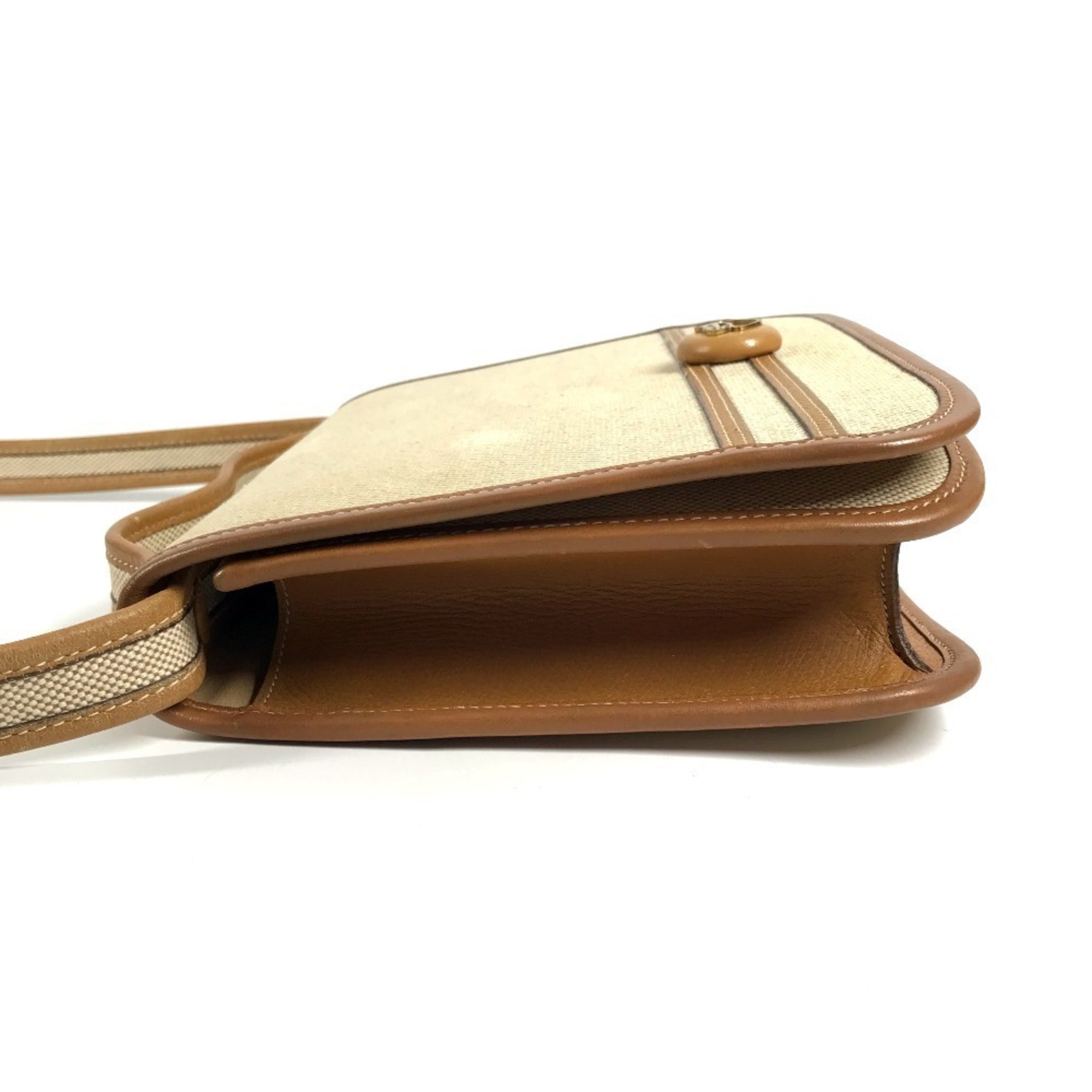 Hermes Beige Leather Canvas Handbag Pochette Shoulder Bag (Pre-Owned)