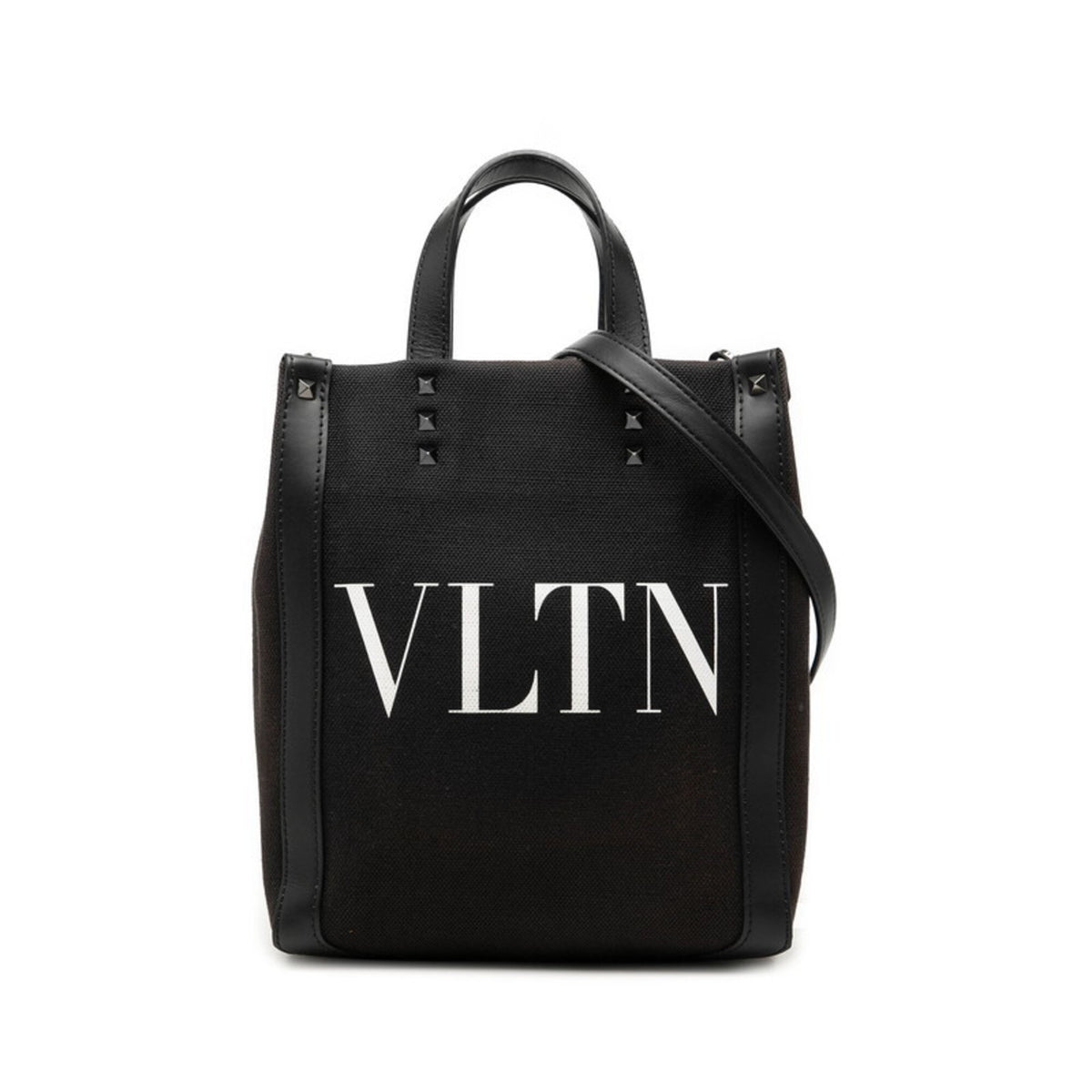 Valentino Black White Canvas Leather Handbag Shoulder Bag (Pre-Owned)