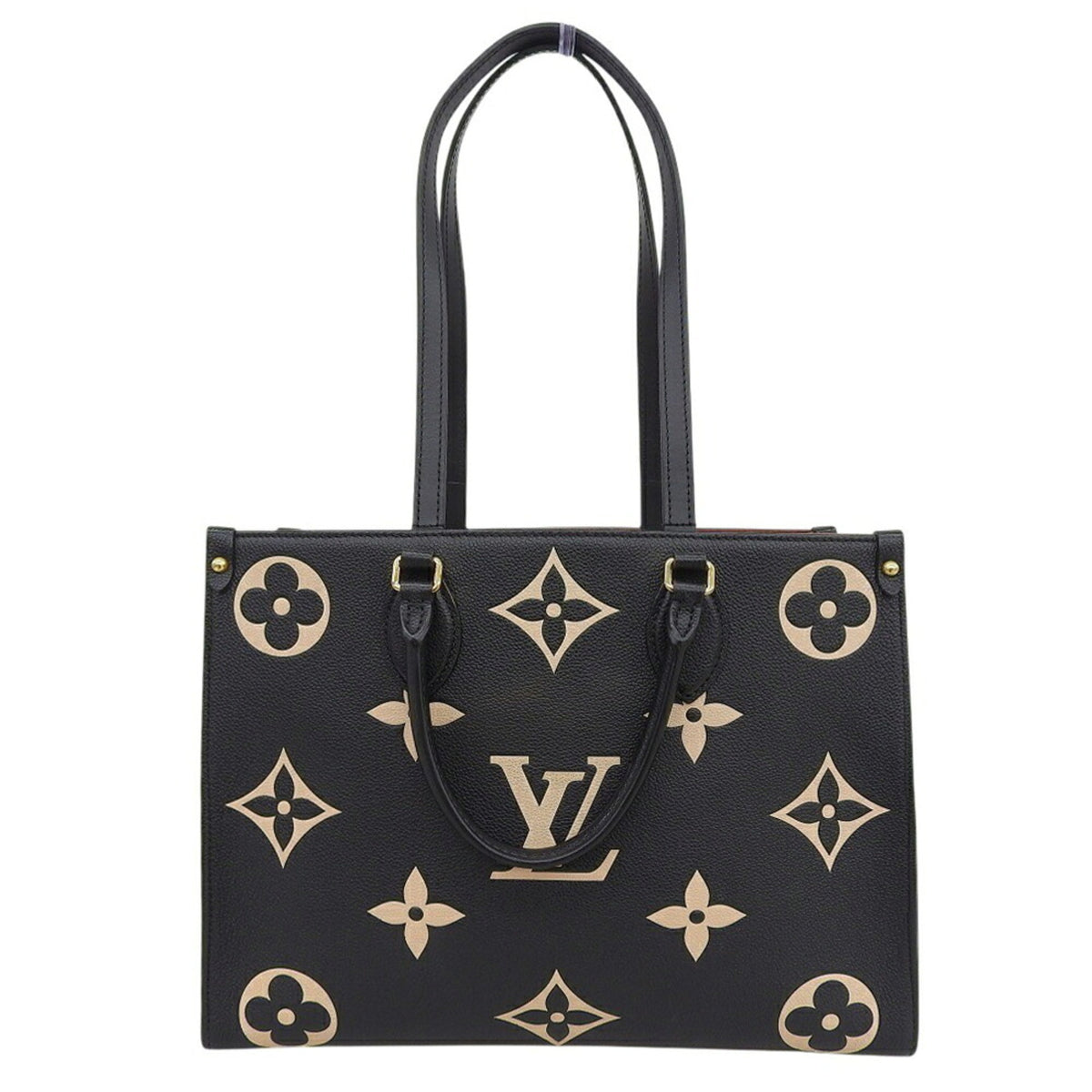 Louis Vuitton Beige Black Leather Tote Bag (Pre-Owned)
