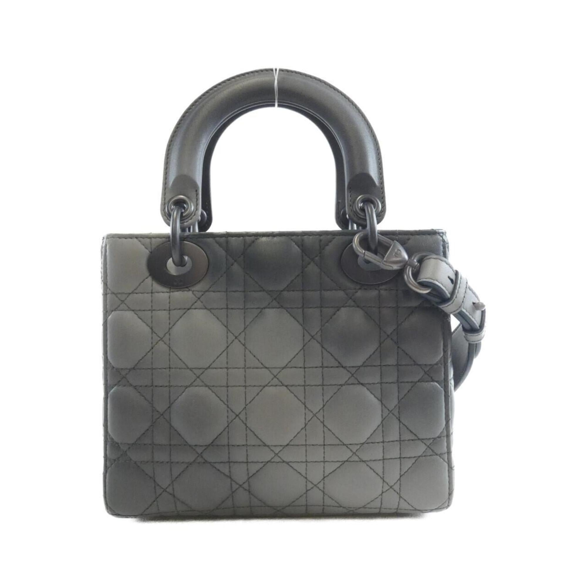 Christian Dior Lady Dior Gray Silver Leather Handbag (Pre-Owned)