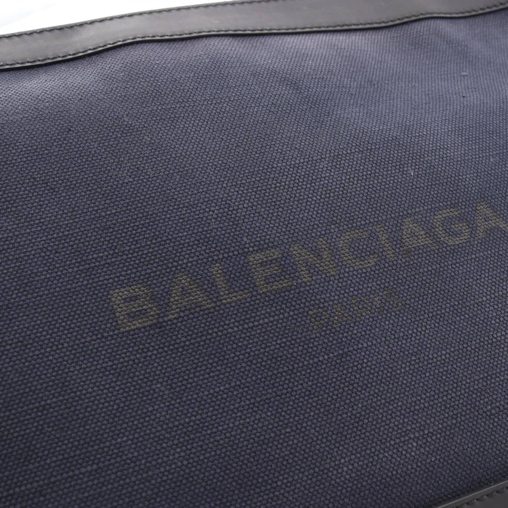 Balenciaga Black Navy Canvas Leather Clutch Bag Handbag (Pre-Owned)