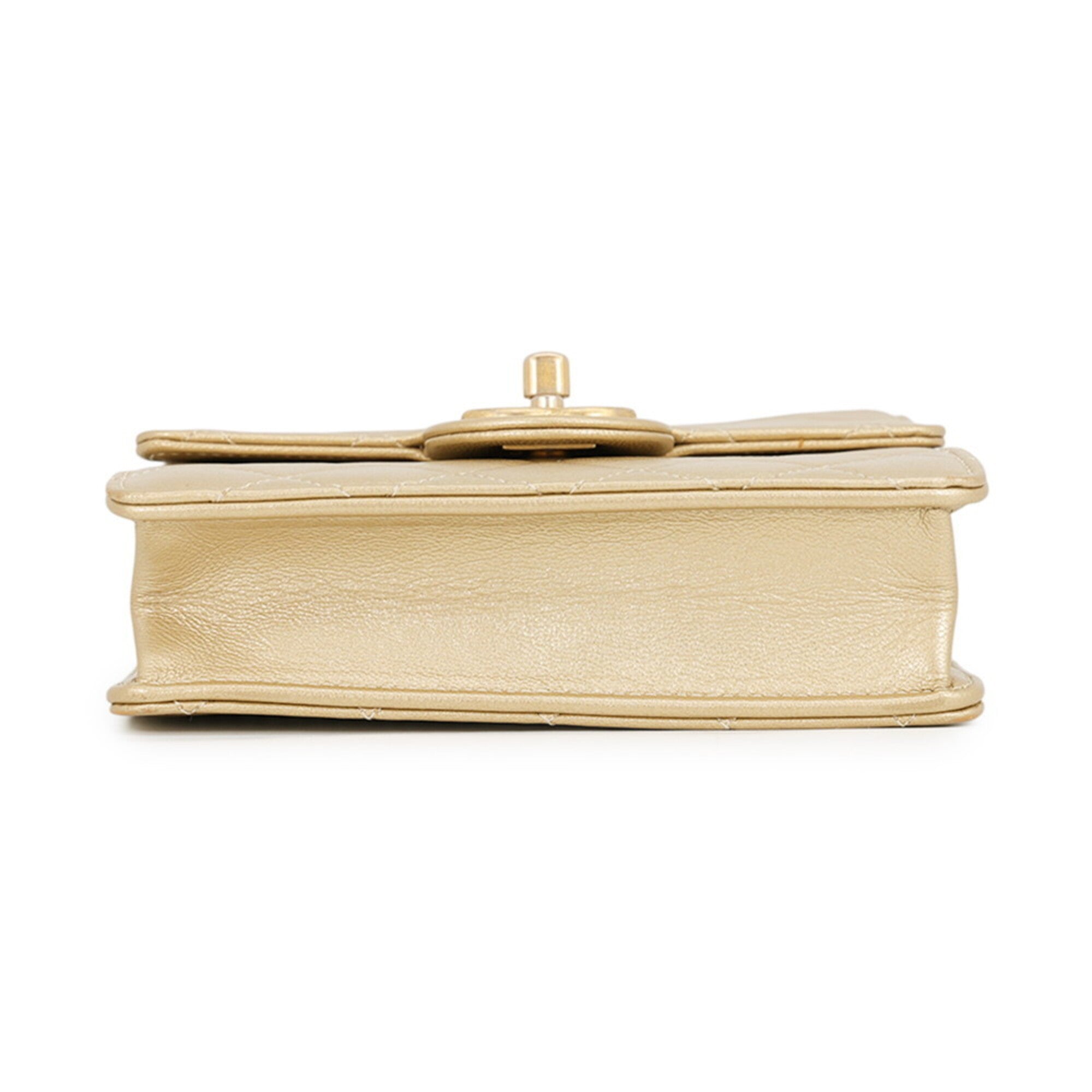 Chanel Champagne Gold Leather Shoulder Bag (Pre-Owned)