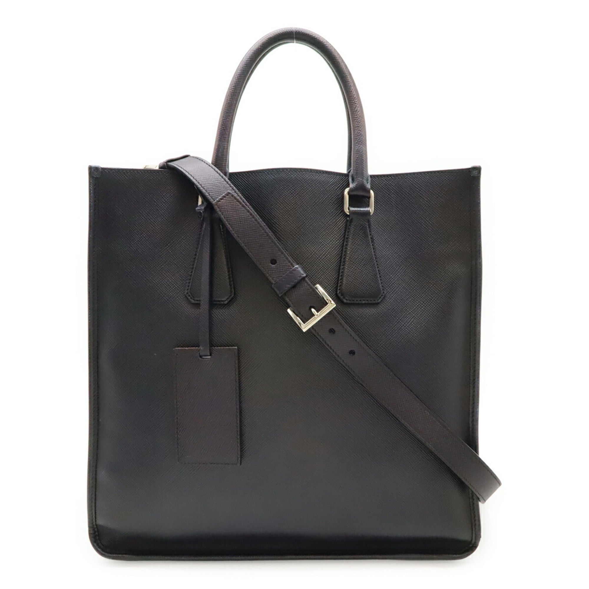 Prada Navy Leather Shoulder Bag Tote Bag (Pre-Owned)