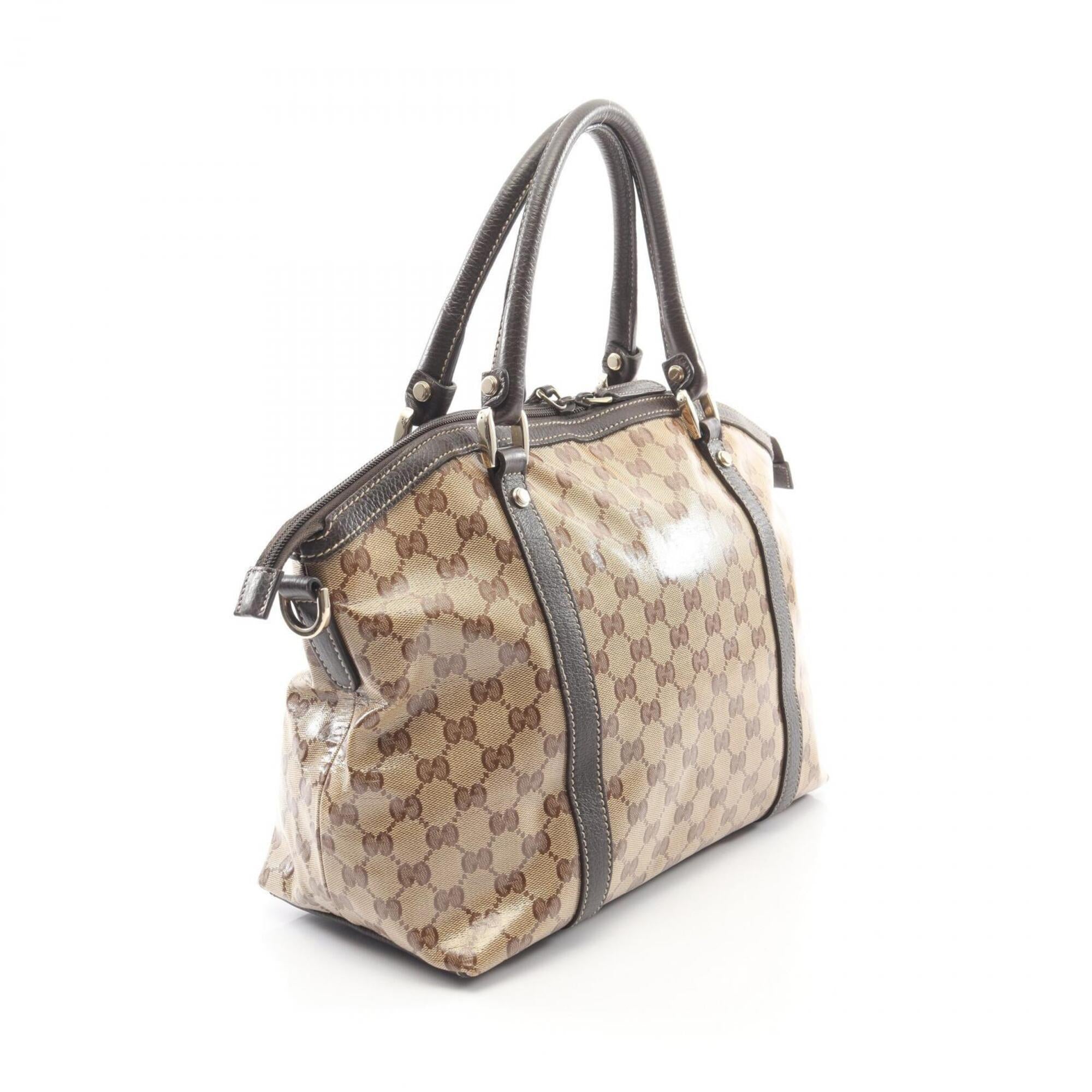 Gucci Beige Brown Pvc Coated Canvas Leather Tote Bag (Pre-Owned)
