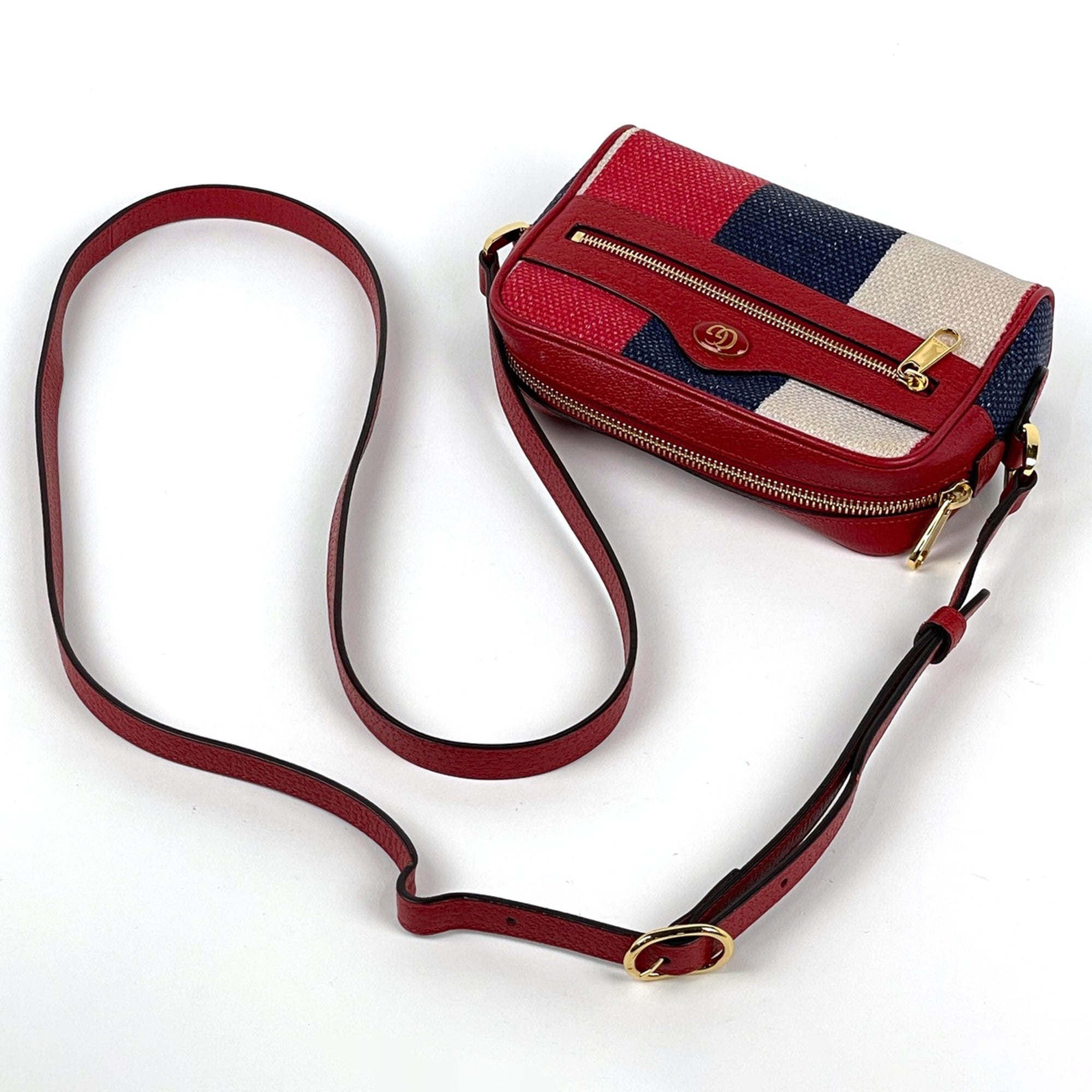 Gucci Blue Red Color White Canvas Shoulder Bag (Pre-Owned)