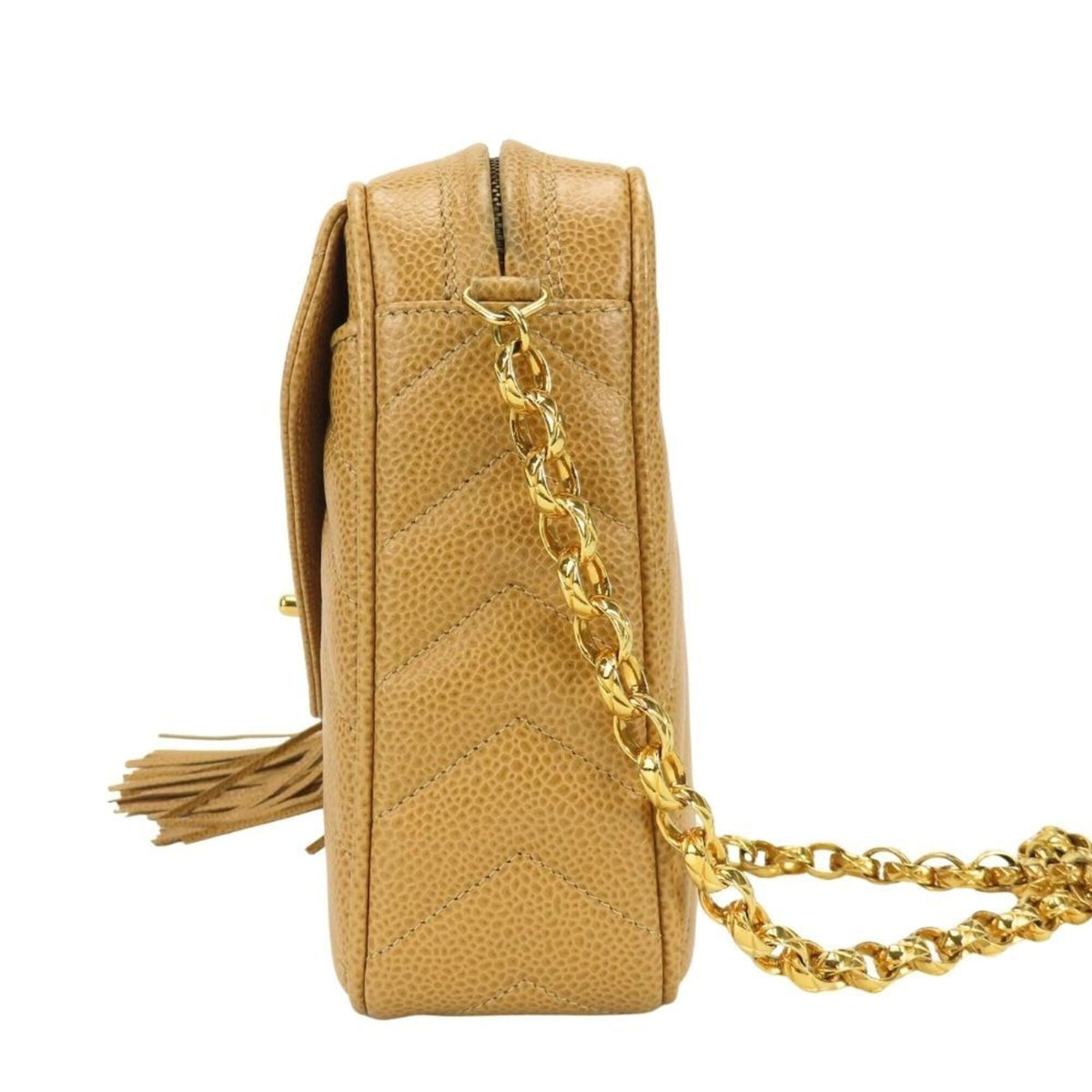 Chanel Beige Gold Grained Calfskin Shoulder Bag (Pre-Owned)