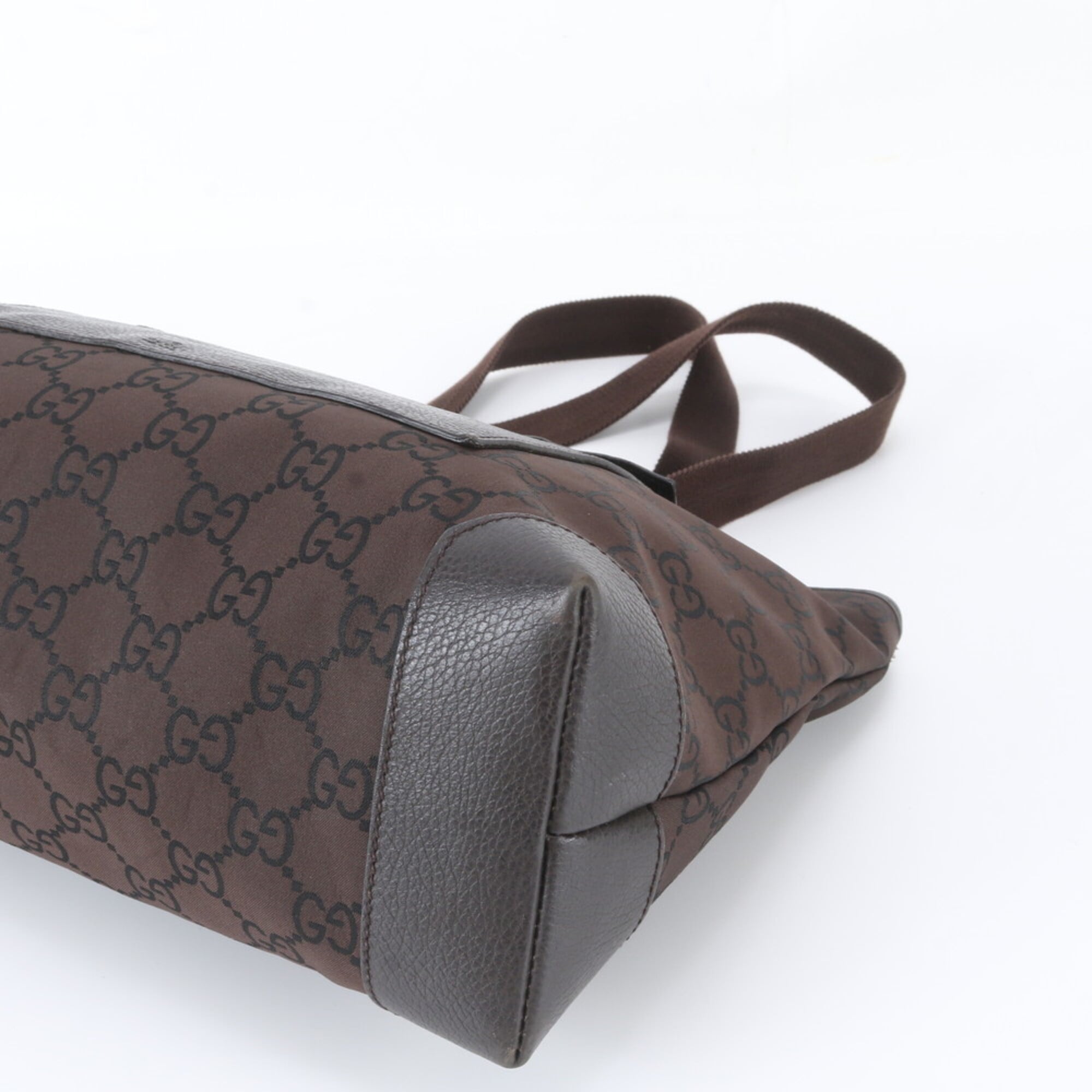 Gucci Brown Leather Nylon Shoulder Bag Tote Bag (Pre-Owned)