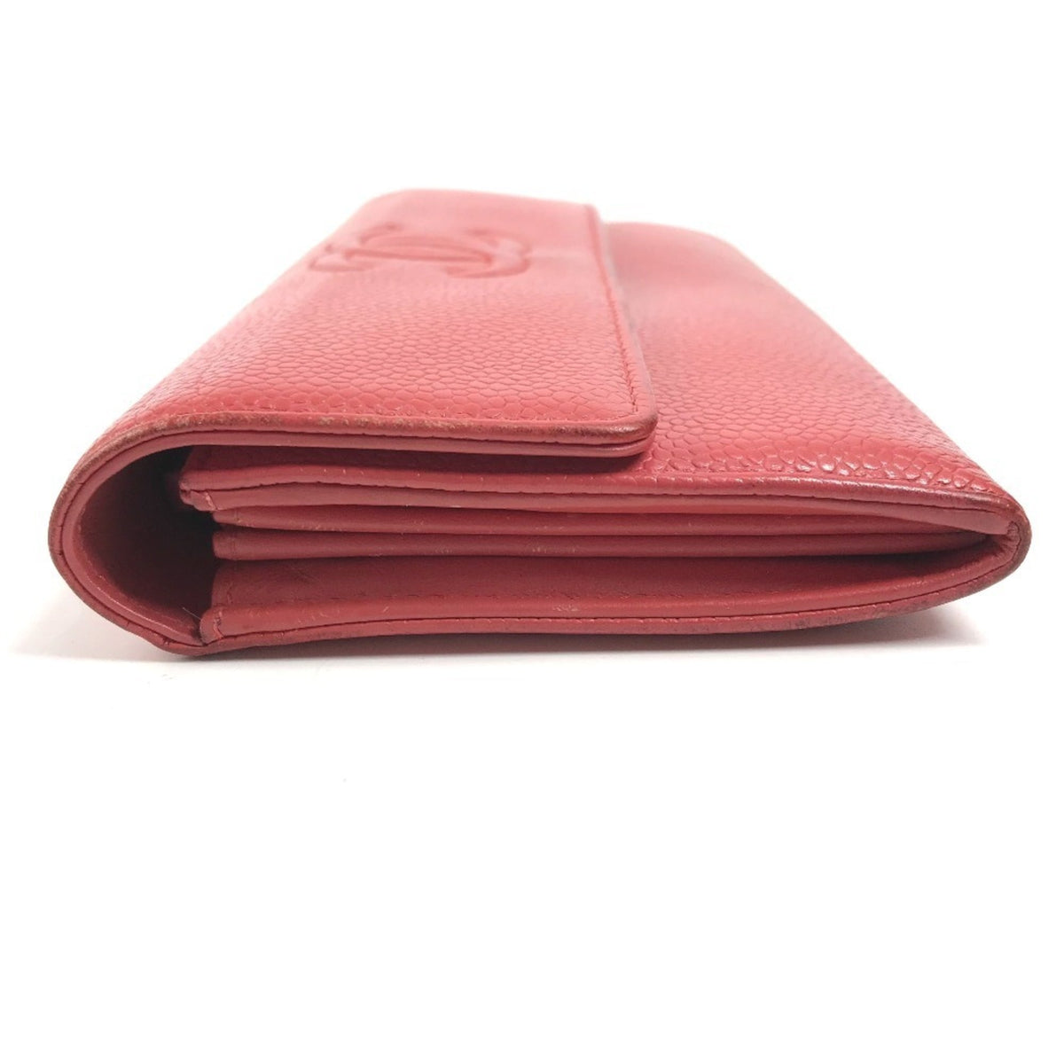 Chanel Red Color Grained Calfskin Long Wallet (Bi-Fold) (Pre-Owned)