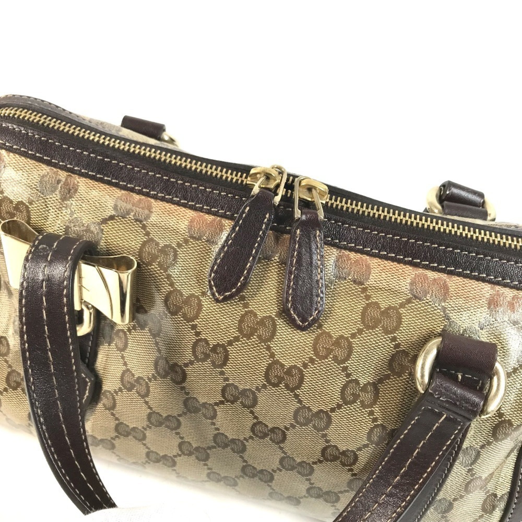 Gucci Hysteria Beige Dark Brown Leather Coated Canvas Boston Bag Handbag (Pre-Owned)