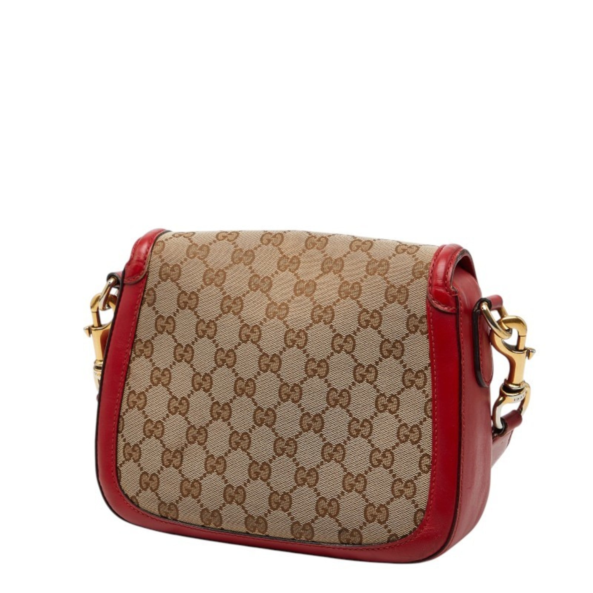 Gucci Beige Red Color Canvas Leather Shoulder Bag (Pre-Owned)
