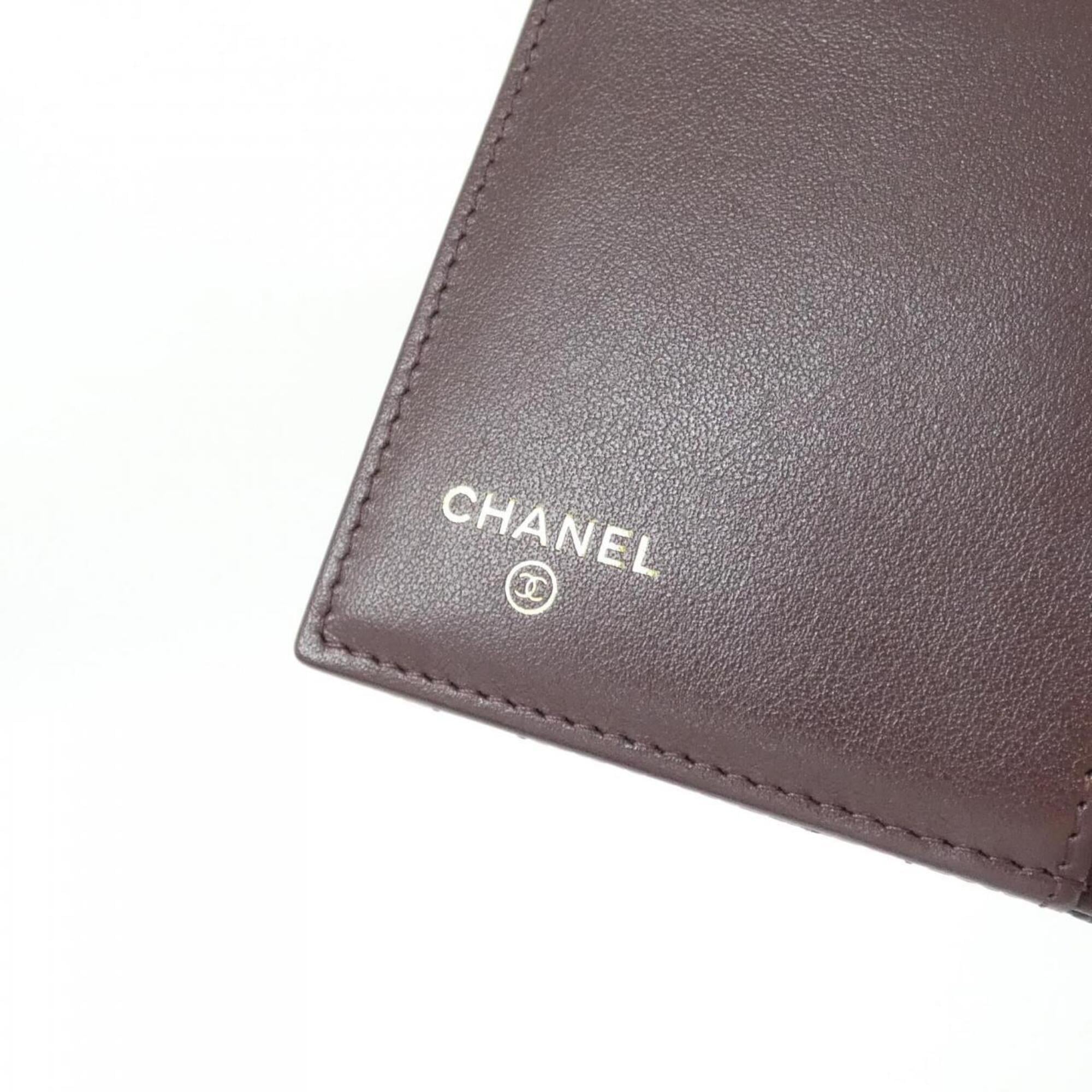 Chanel Black Bordeaux Grained Calfskin Wallet (Tri-Fold) (Pre-Owned)