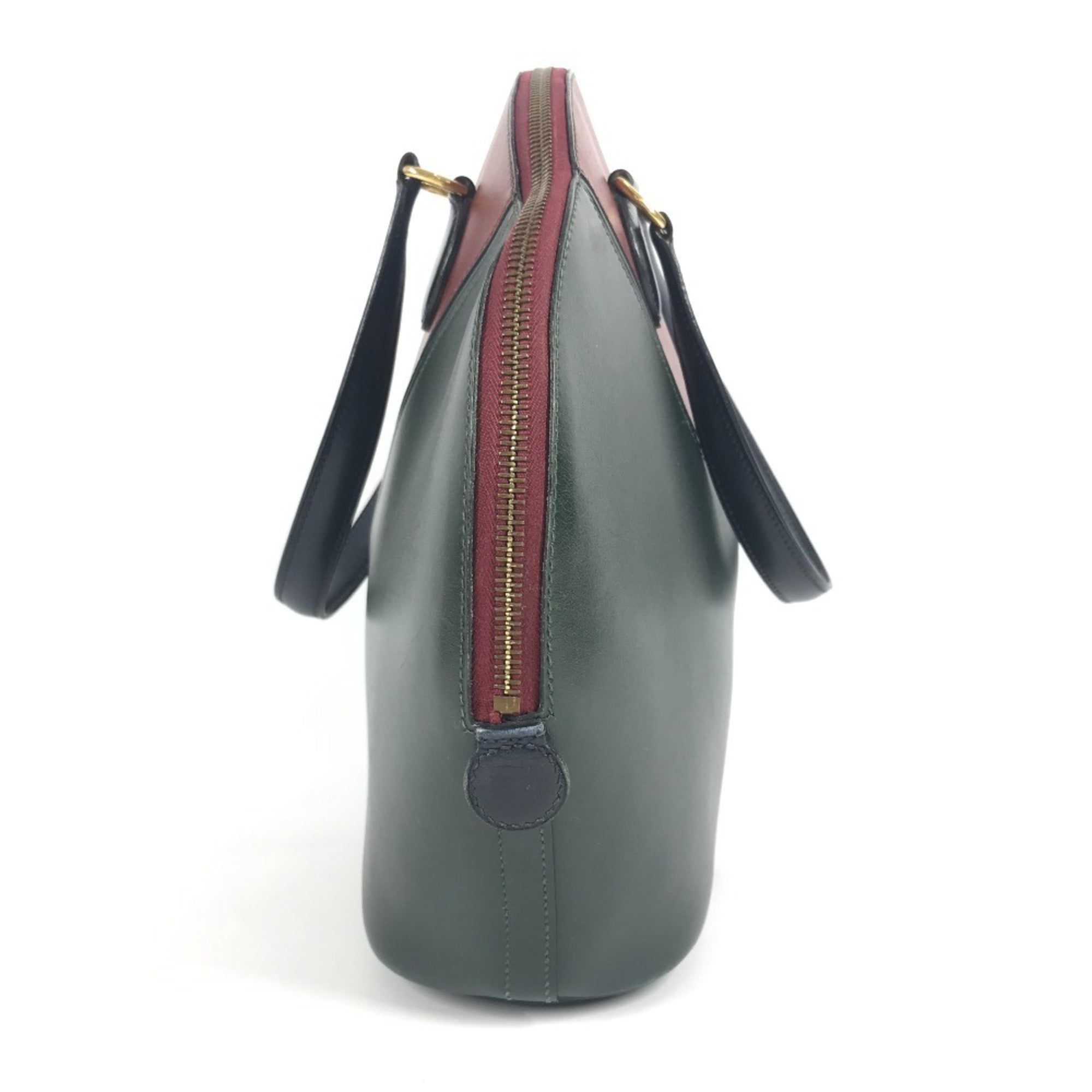 Hermes Green Navy Wine Box Calf Leather Handbag Tote Bag (Pre-Owned)