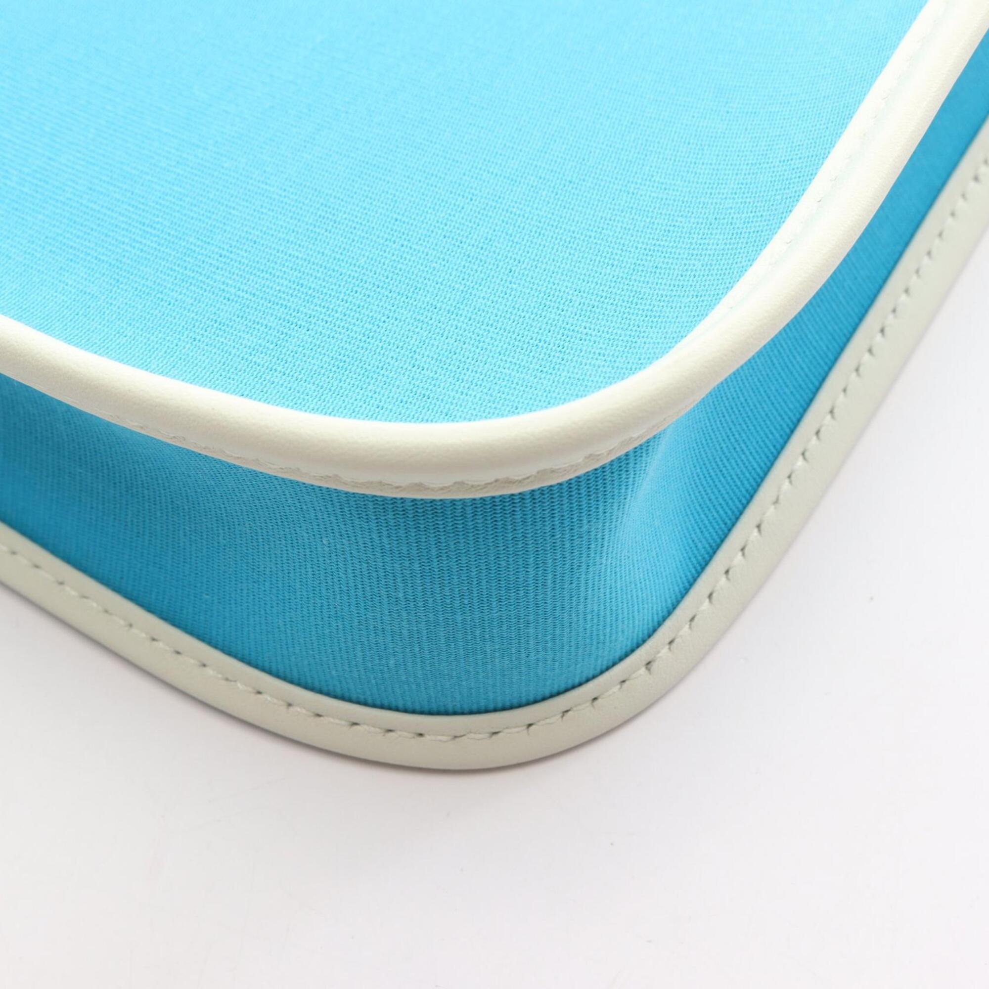 Hermes Blue Green Toile Officier Canvas Leather Swift Leather Handbag Shoulder Bag (Pre-Owned)