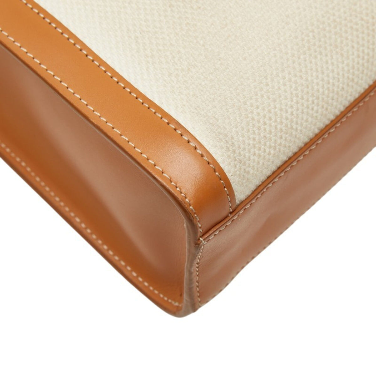 Celine Cabas Brown Ivory Canvas Leather Handbag Shoulder Bag (Pre-Owned)