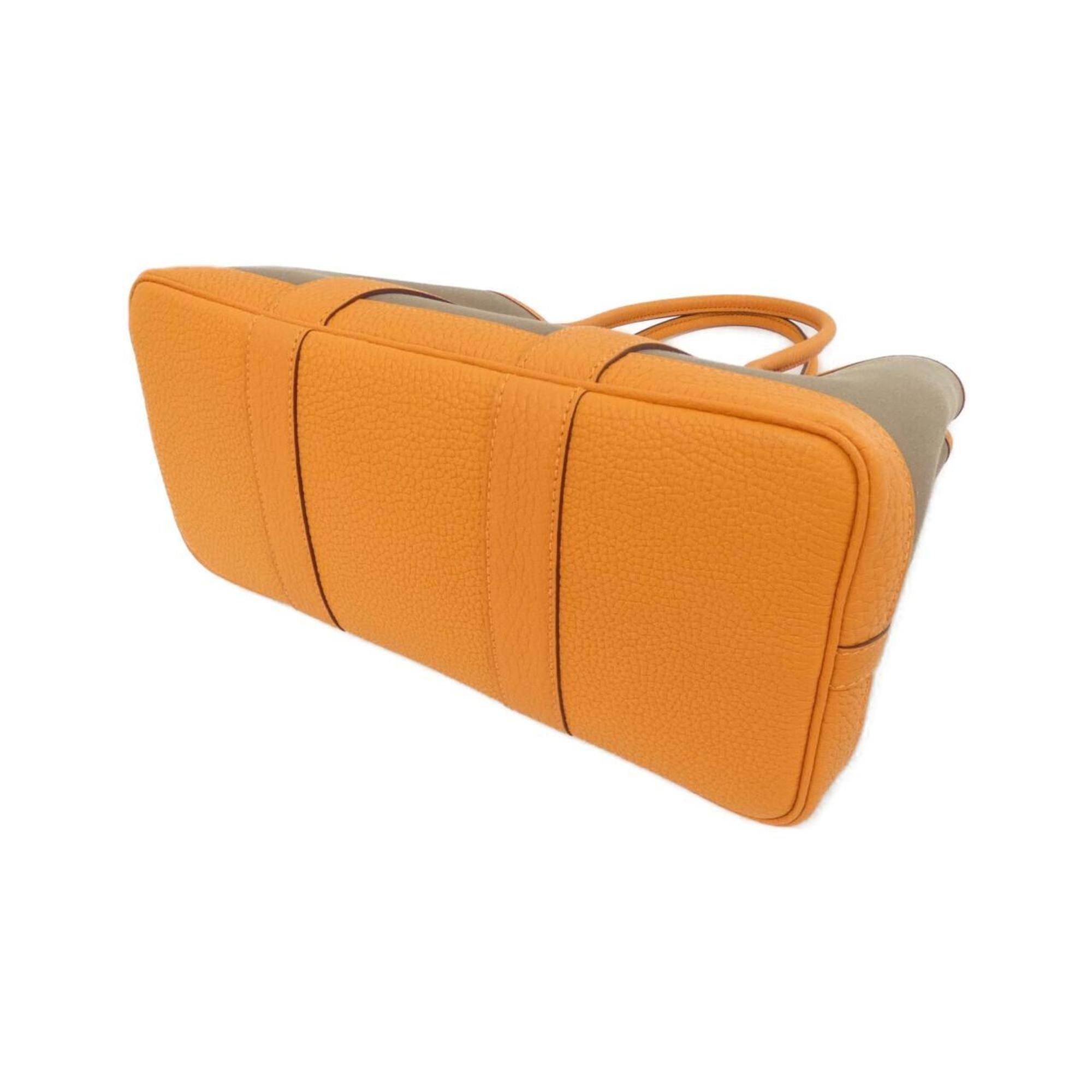 Hermes Etoupe Gray Orange Toile Officier Negonda Leather Handbag (Pre-Owned)
