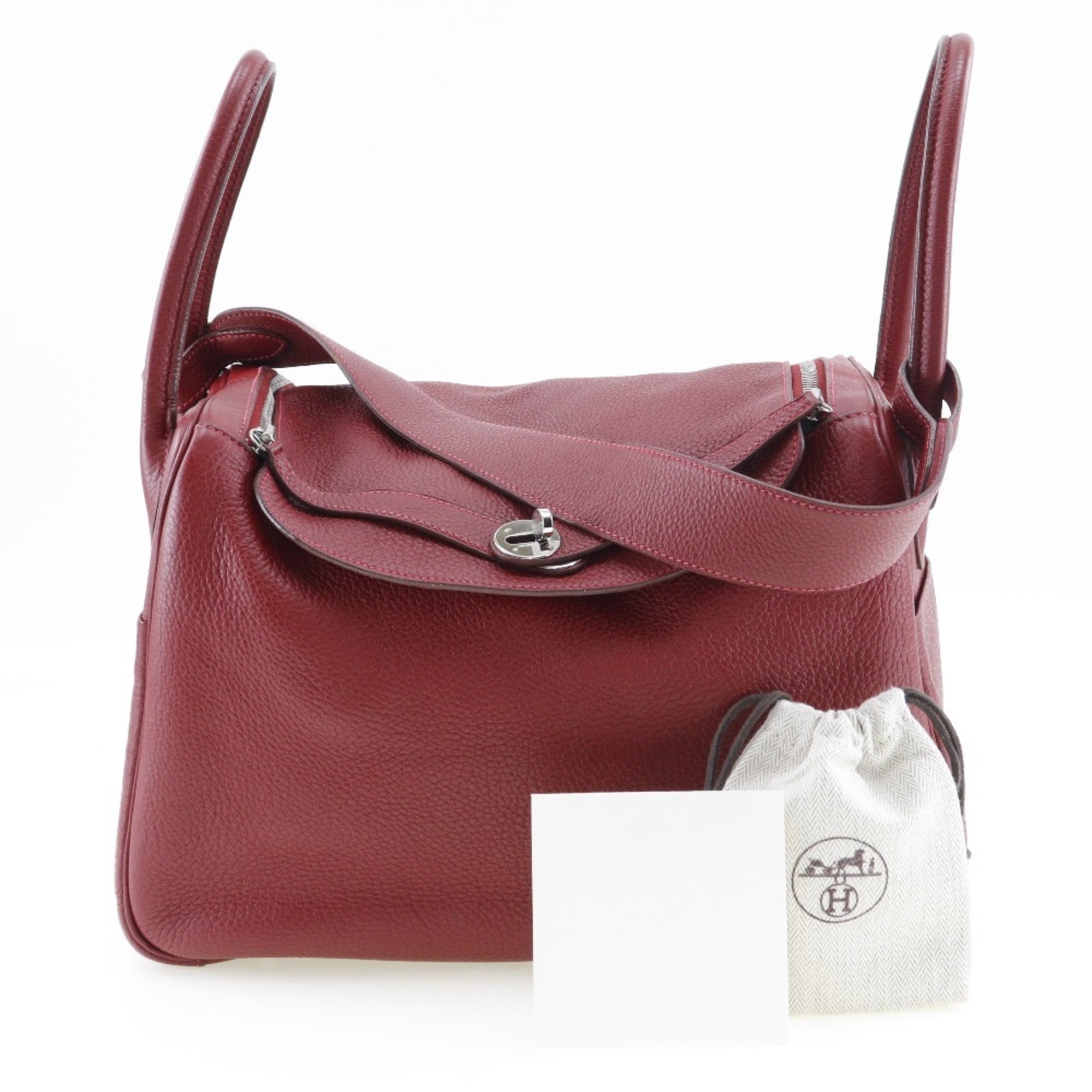 Hermes Lindy Red Color Taurillon Clemence Leather Handbag (Pre-Owned)