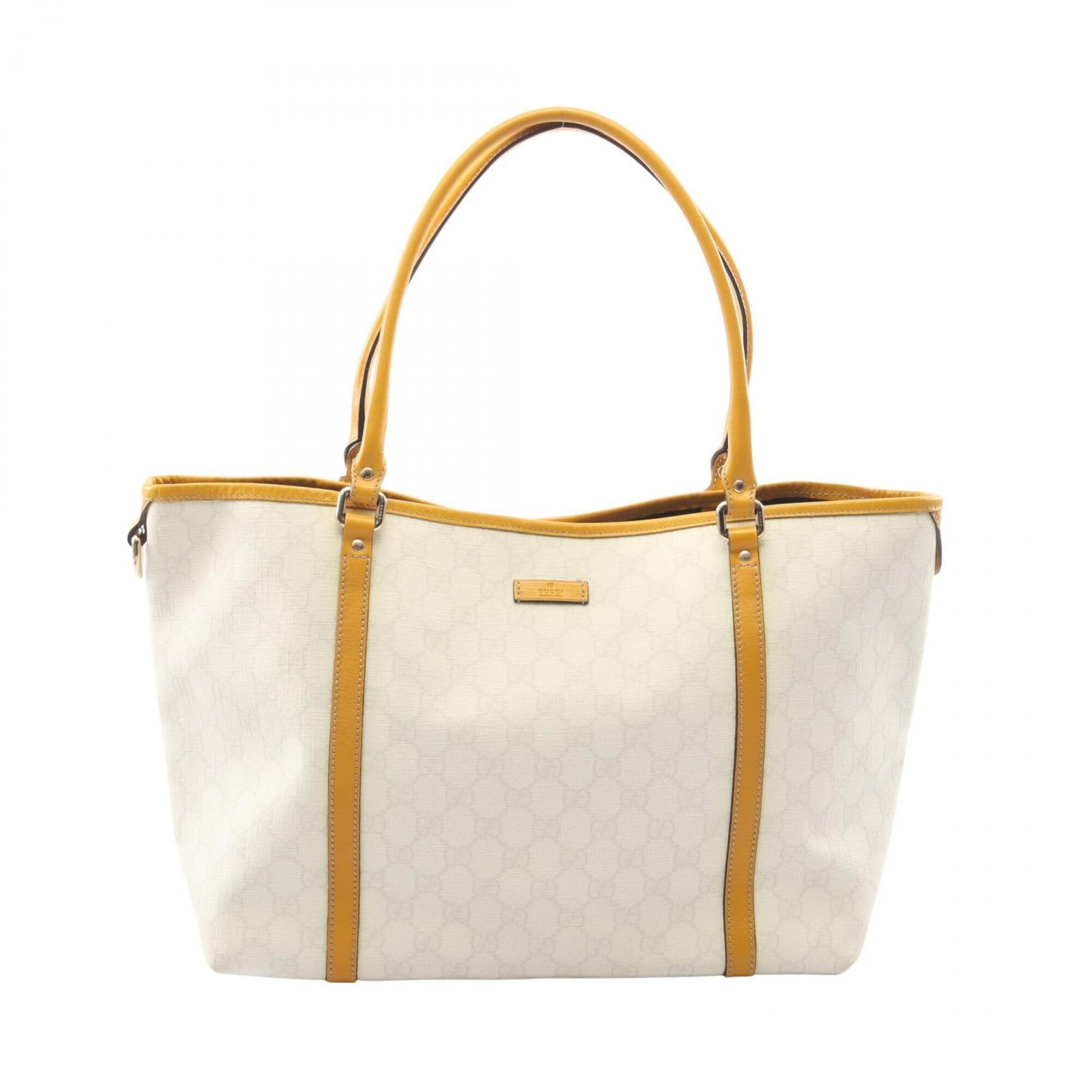 Gucci White Yellow Coated Canvas Leather Handbag Tote Bag (Pre-Owned)