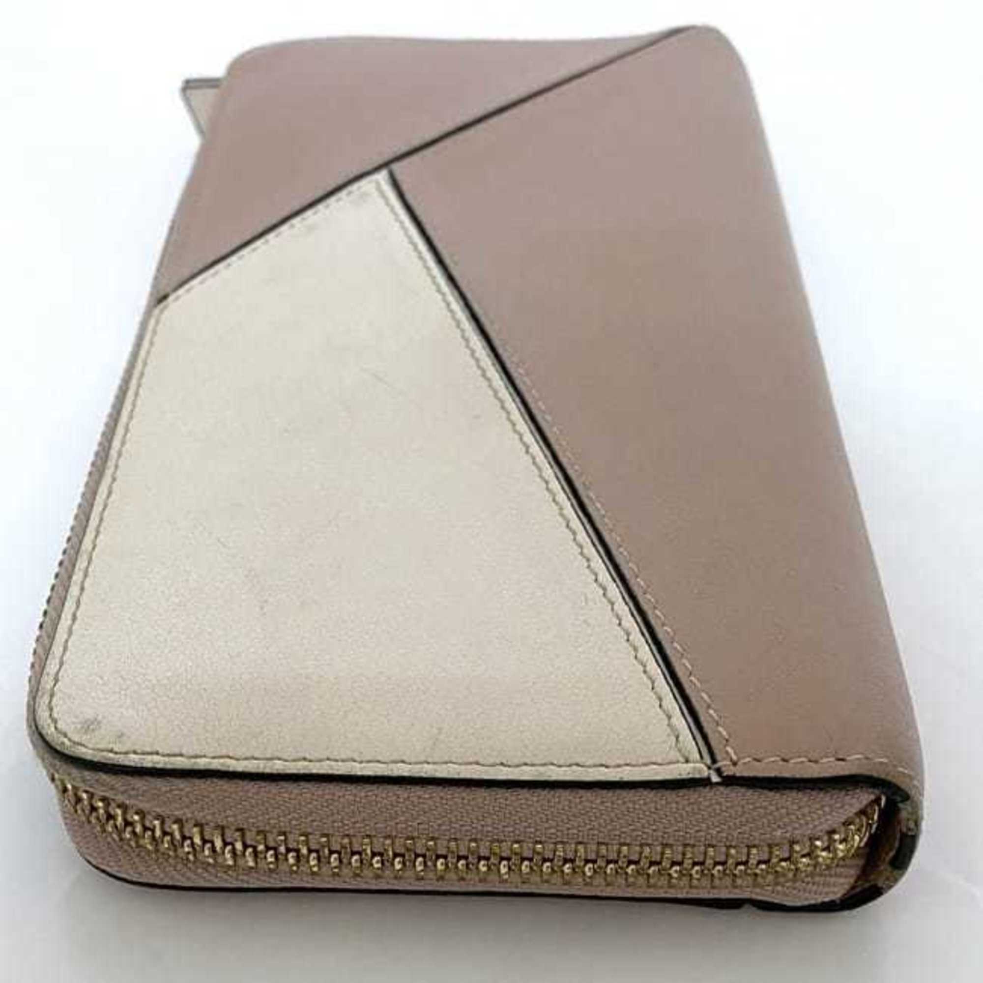 Loewe Pink Beige White Leather Long Wallet (Bi-Fold) (Pre-Owned)