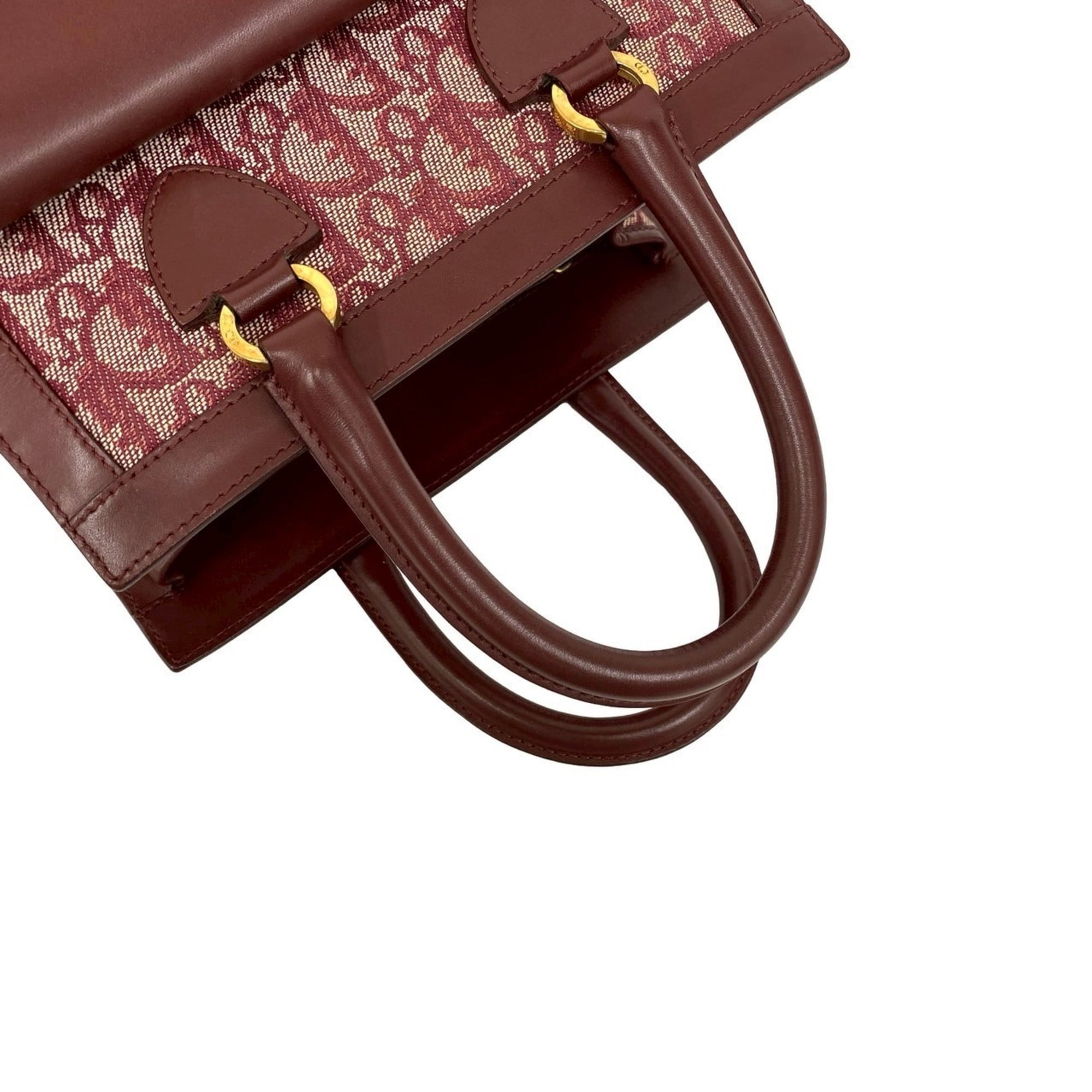 Christian Dior Red Color Wine Canvas Leather Handbag Tote Bag (Pre-Owned)