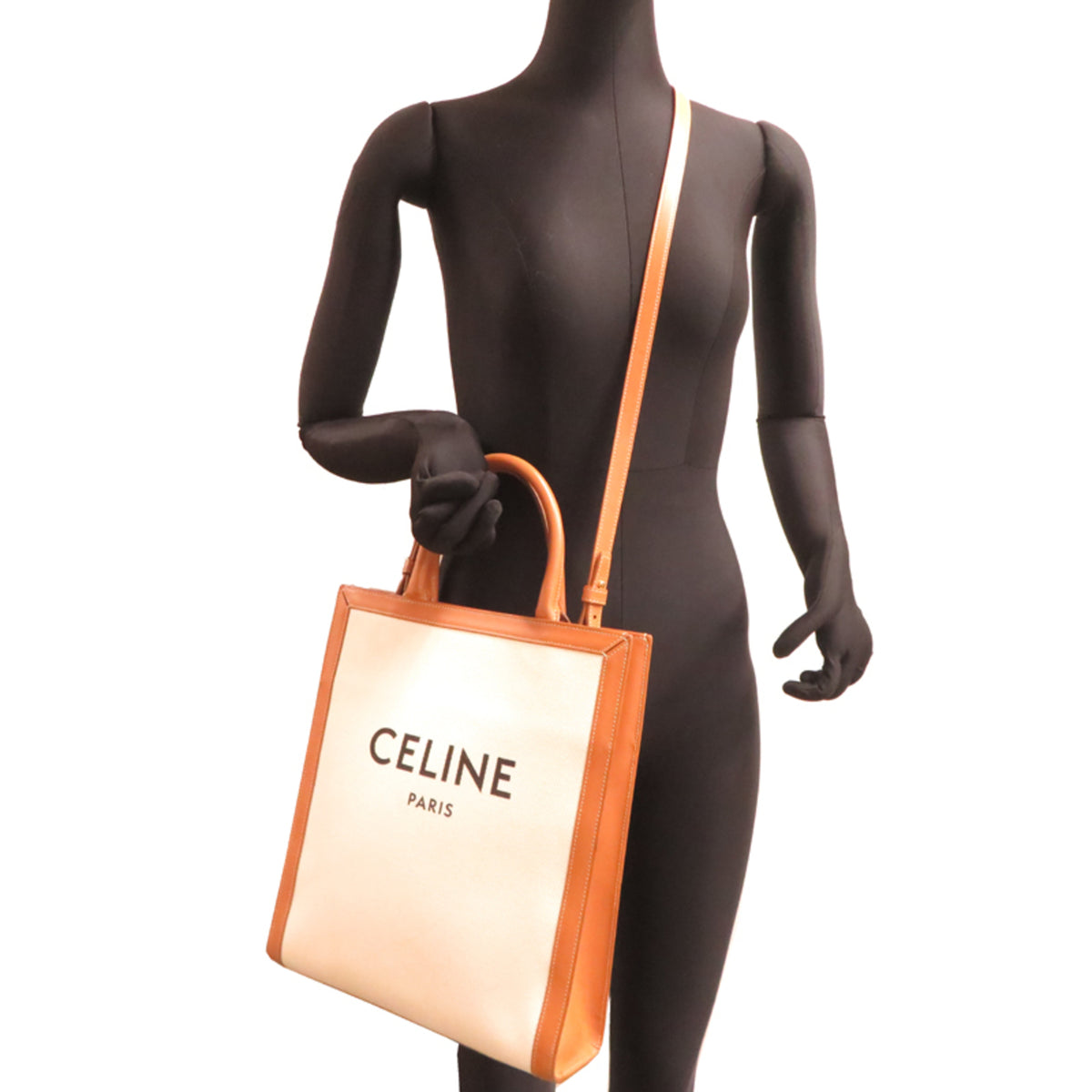 Celine Brown Ivory Canvas Leather Tote Bag (Pre-Owned)