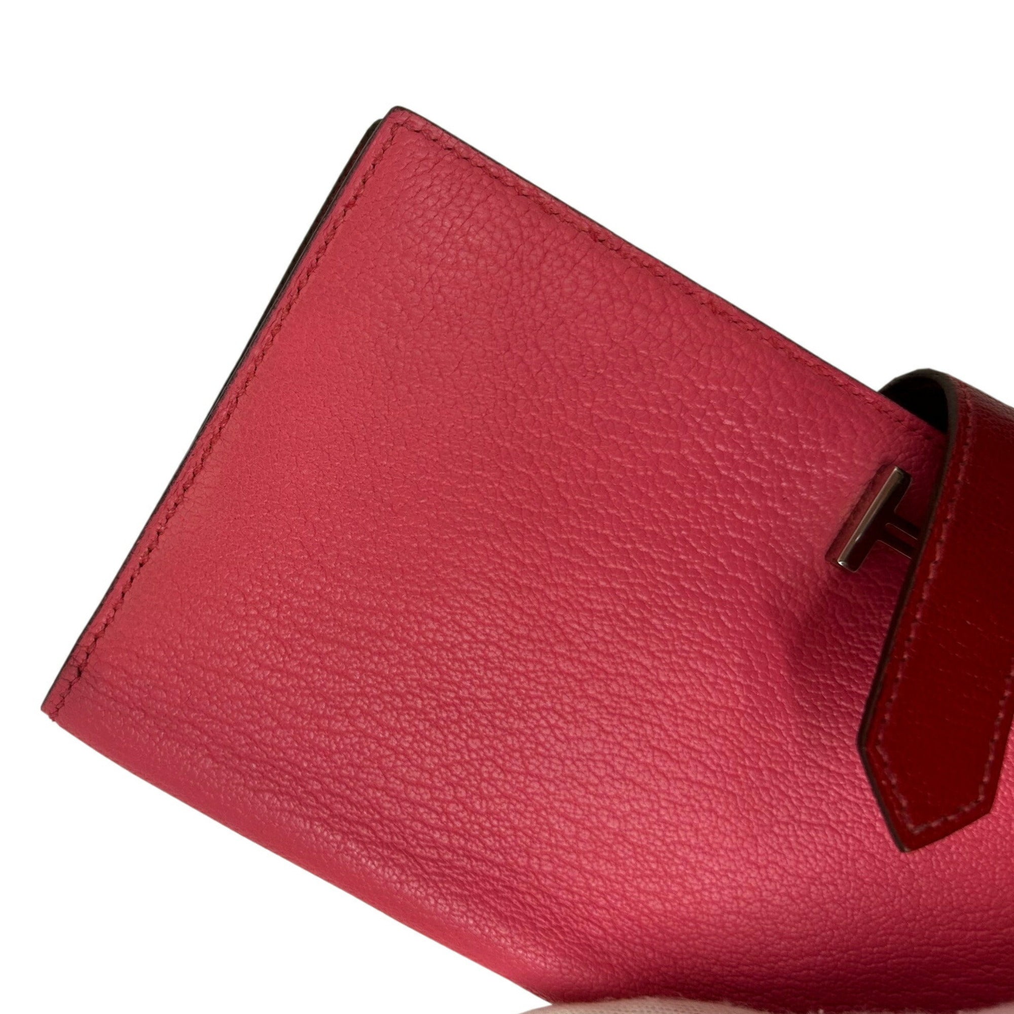 Hermes Bicolor Rouge Garance Chevre Leather Long Wallet (Bi-Fold) (Pre-Owned)