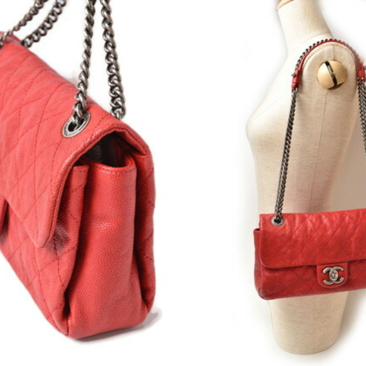 Chanel Red Color Caviar Leather Shoulder Bag (Pre-Owned)