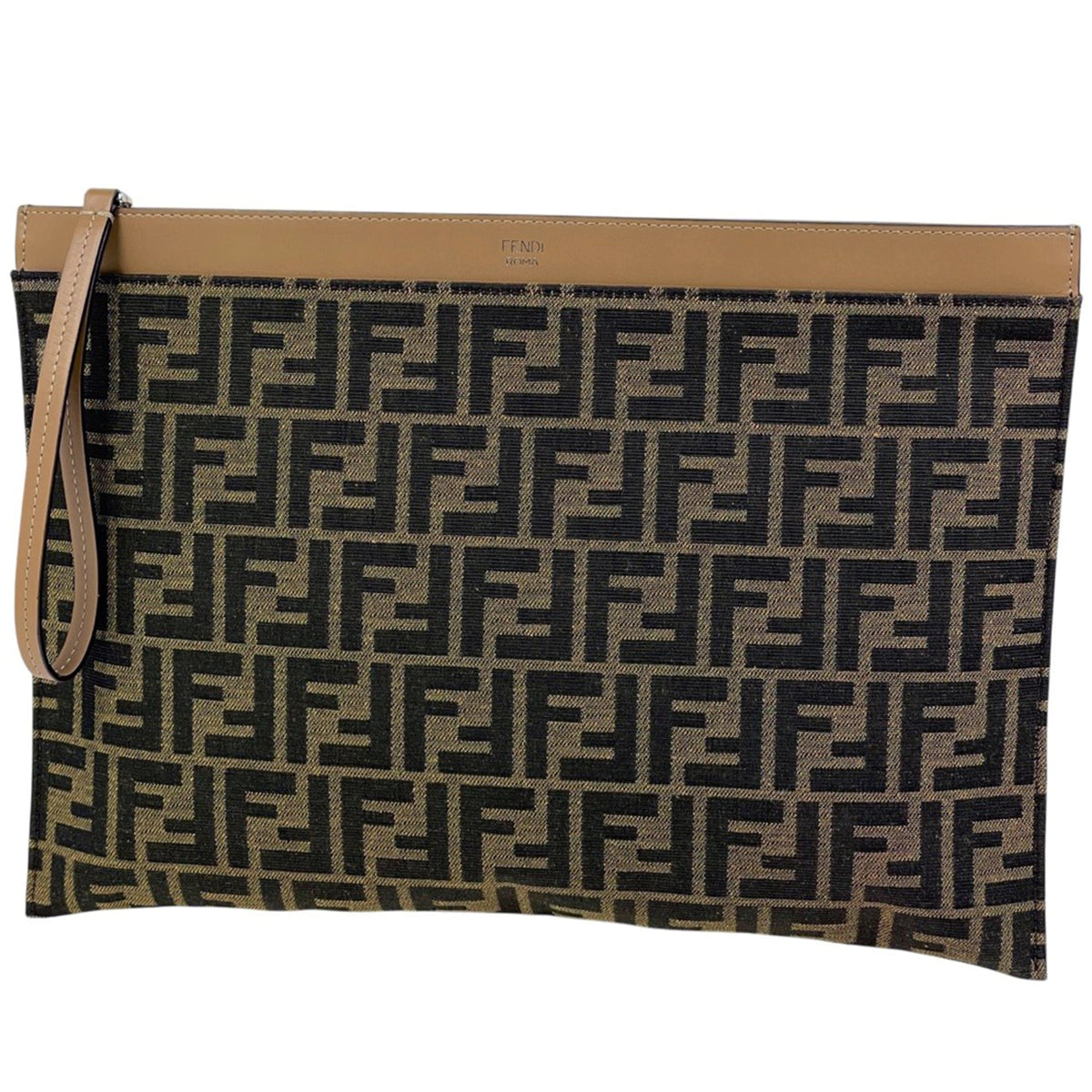 Fendi Zucca Brown Canvas Leather Clutch Bag (Pre-Owned)