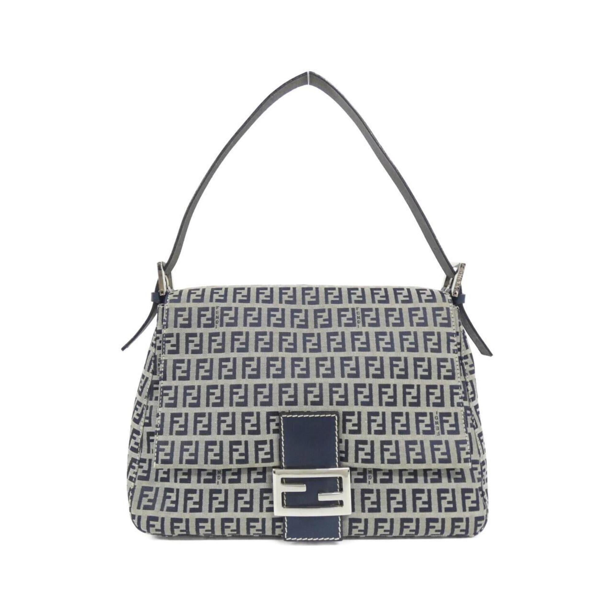 Fendi Gray Navy Canvas Shoulder Bag (Pre-Owned)