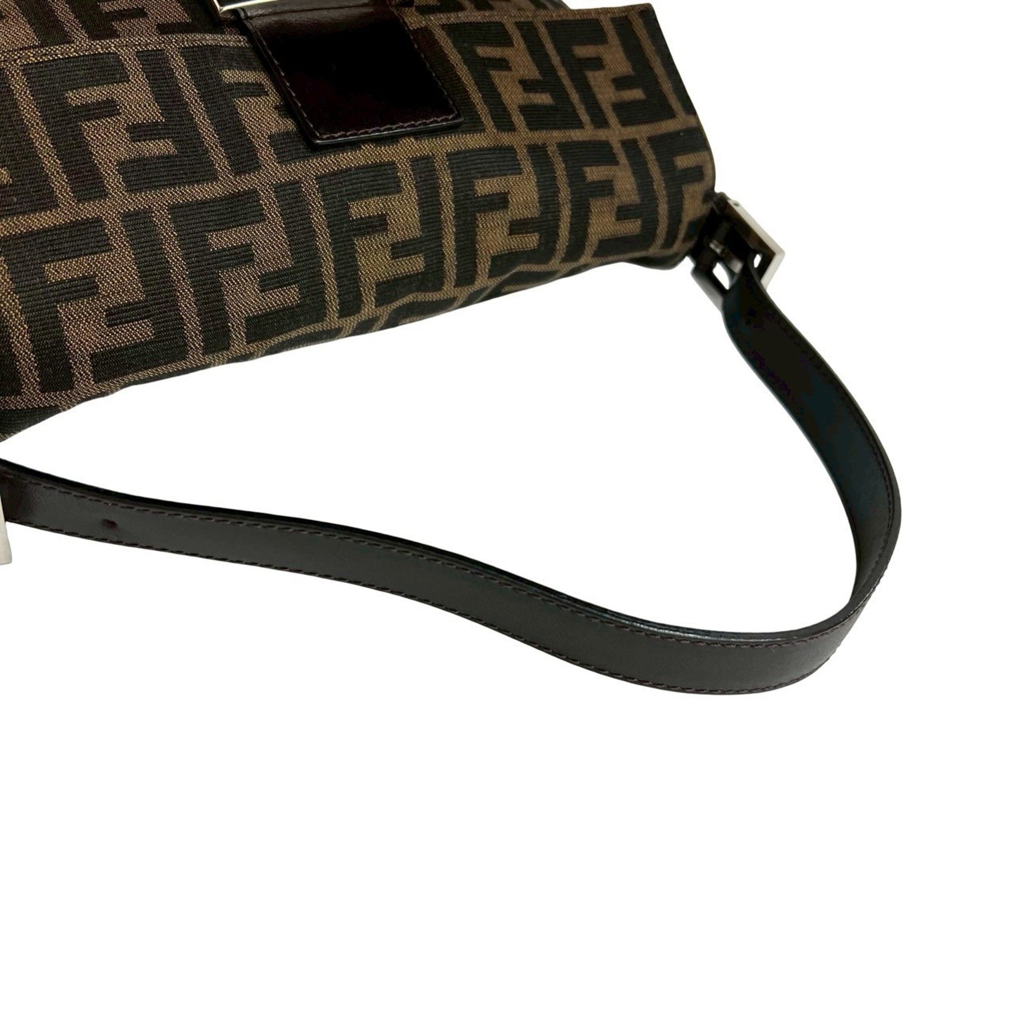 Fendi Black Brown Leather Canvas Shoulder Bag (Pre-Owned)
