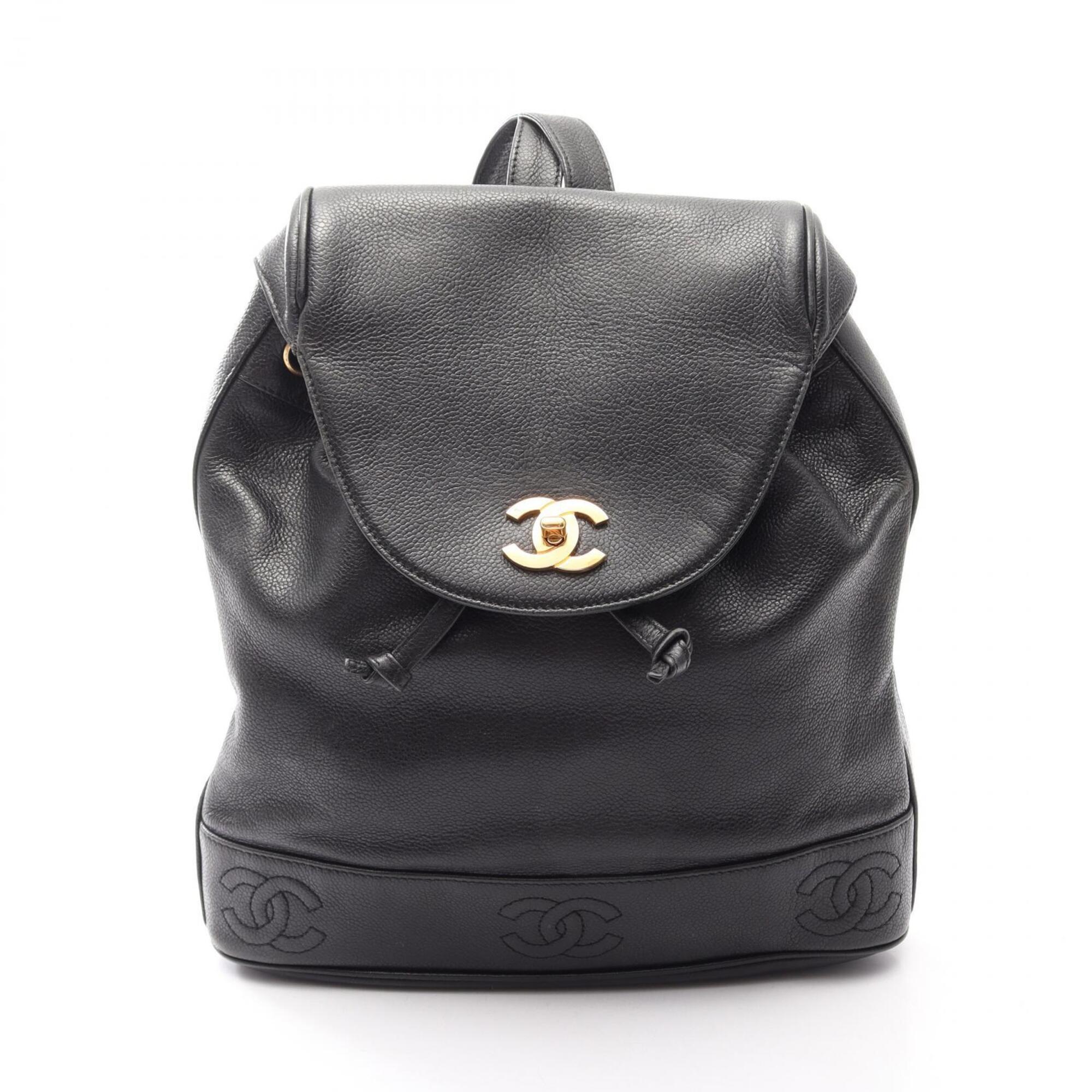 Chanel Black Grained Calfskin Backpack Handbag (Pre-Owned)