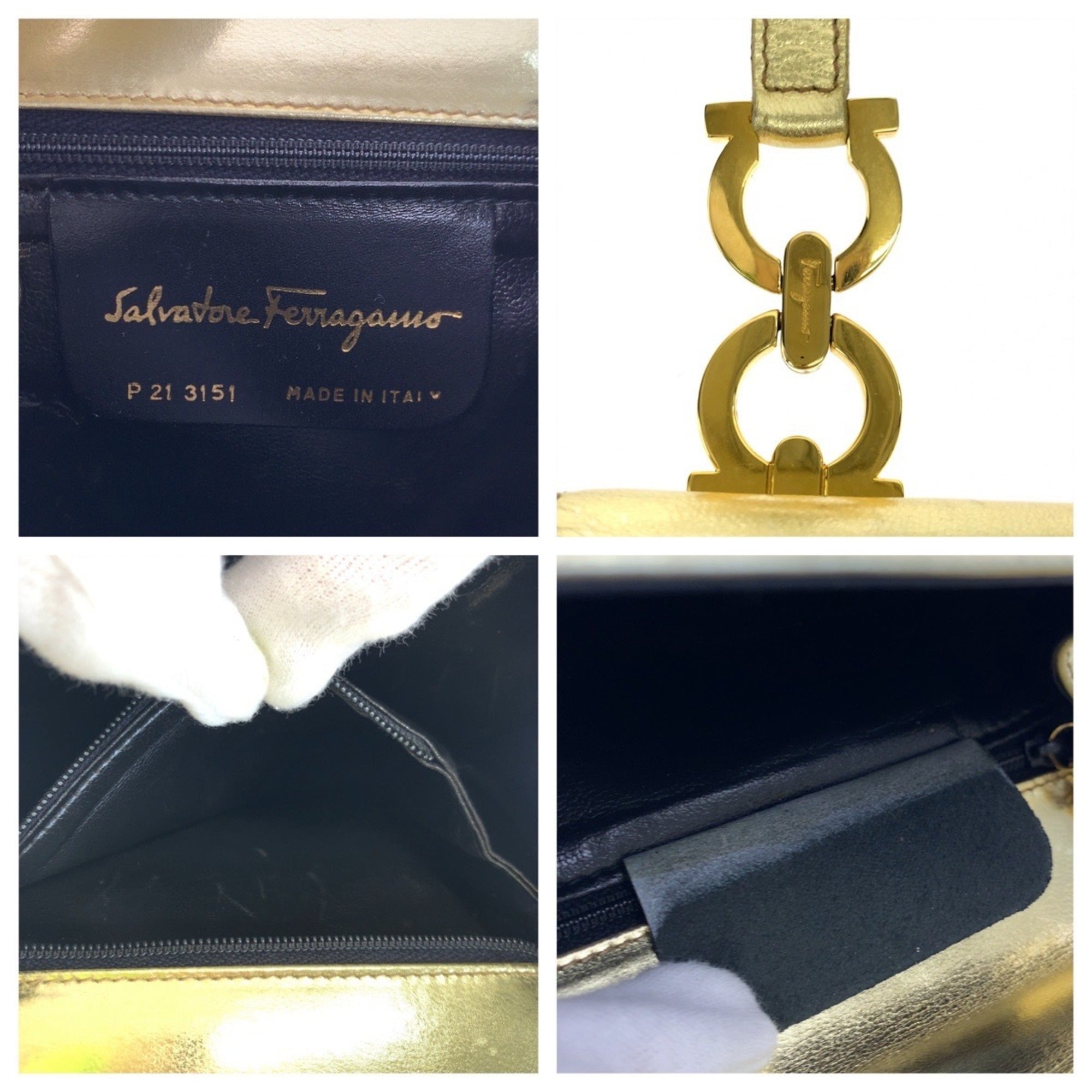 Salvatore Ferragamo Gancini Gold Leather Pochette Shoulder Bag (Pre-Owned)